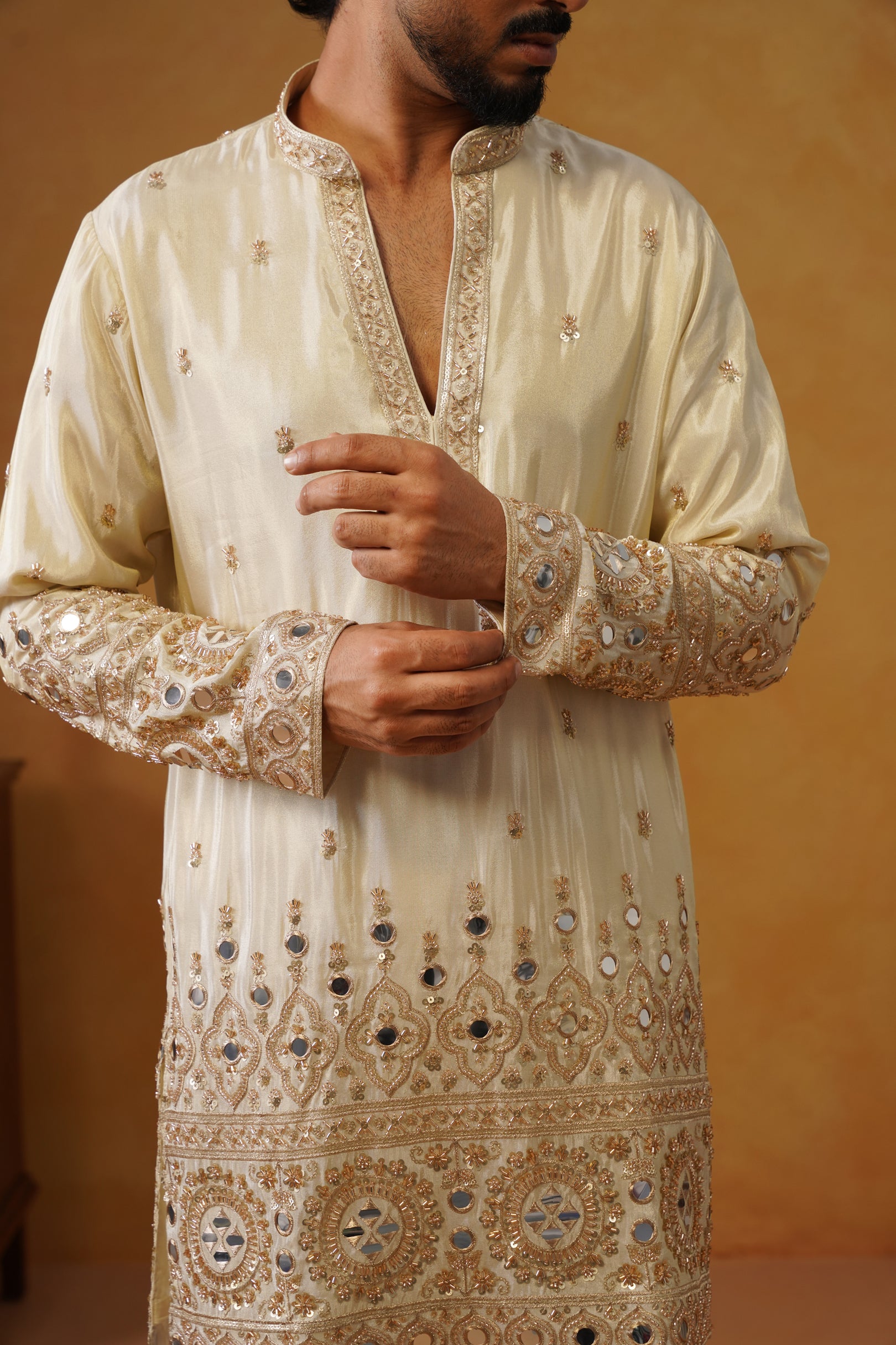 Noor-e-Taj Ivory Mirror Work Kurta with Trouser & Dupatta