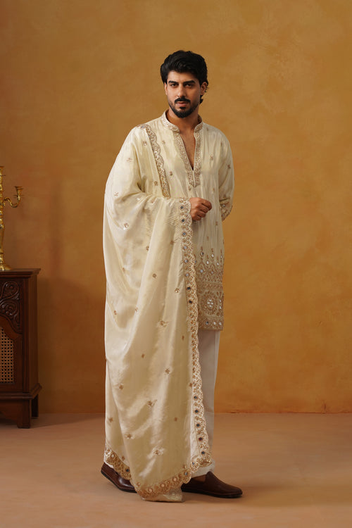 Noor-e-Taj Ivory Mirror Work Kurta with Trouser & Dupatta