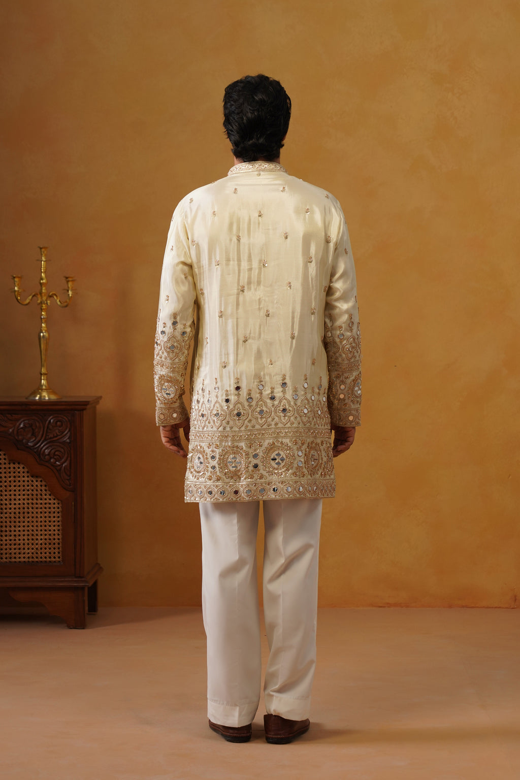 Noor-e-Taj Ivory Mirror Work Kurta with Trouser & Dupatta