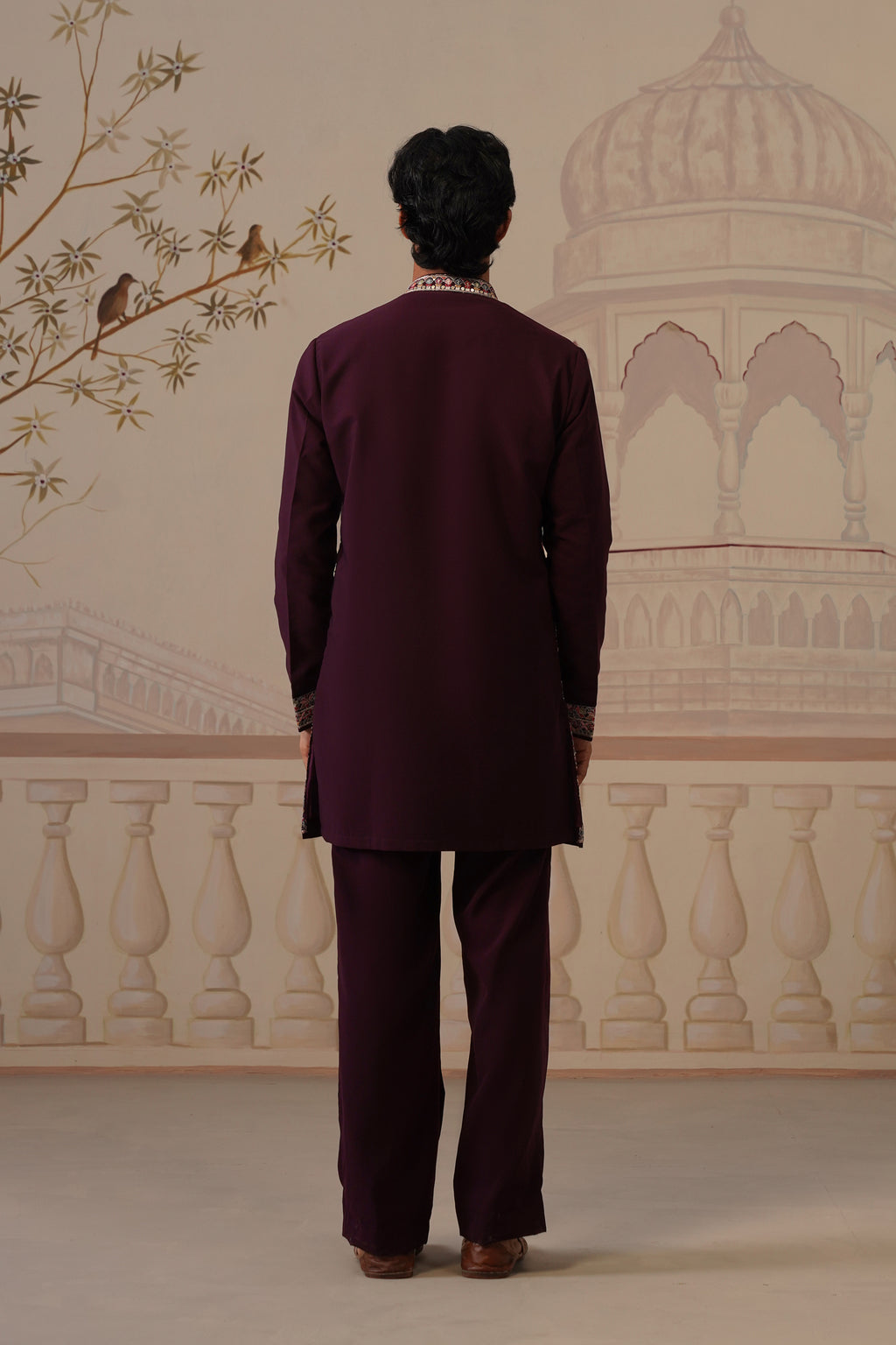 Rangrez Wine Embroidered Floral Kurta with Trouser