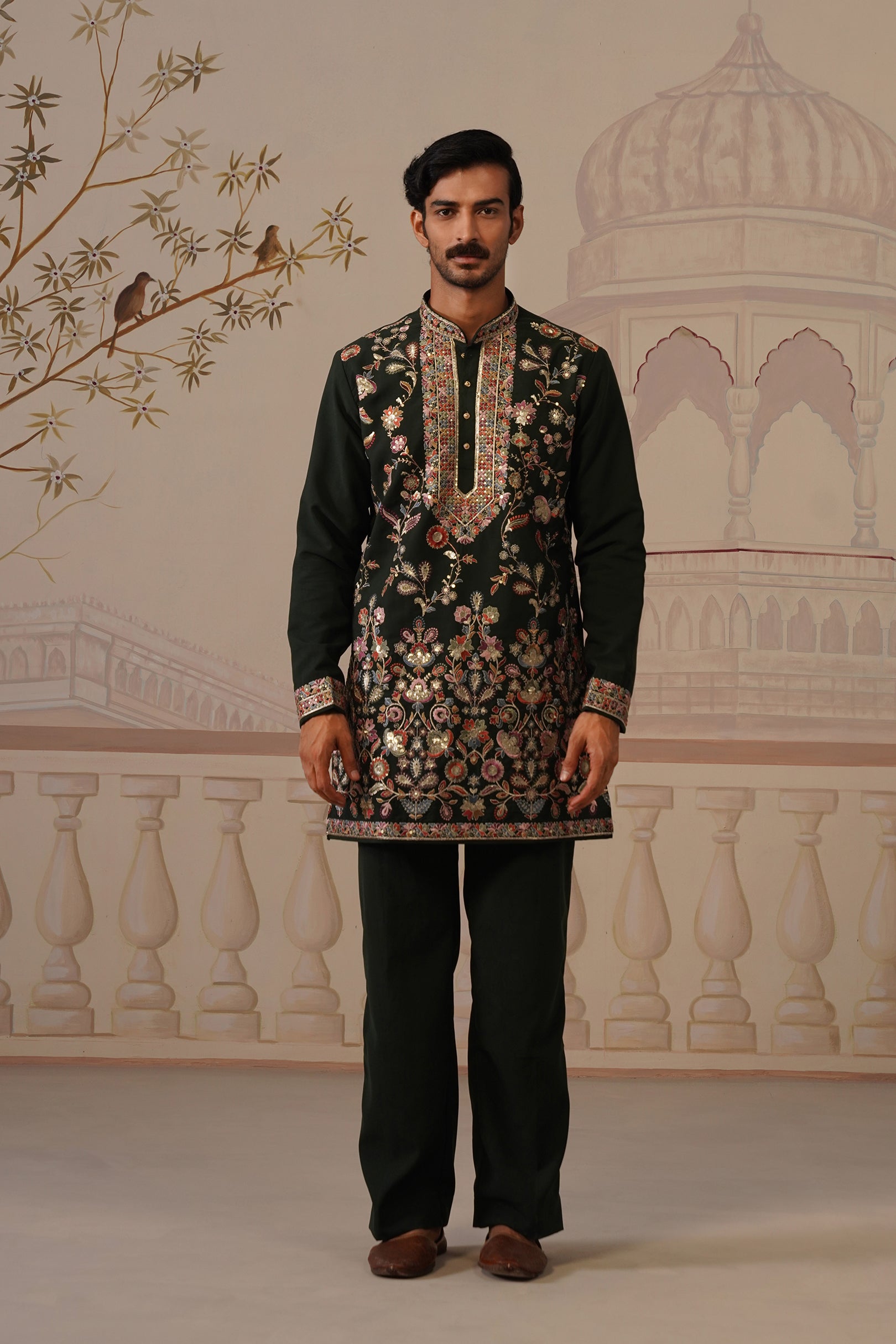 Rangrez Jewel Green Embroidered Floral Kurta with Trouser