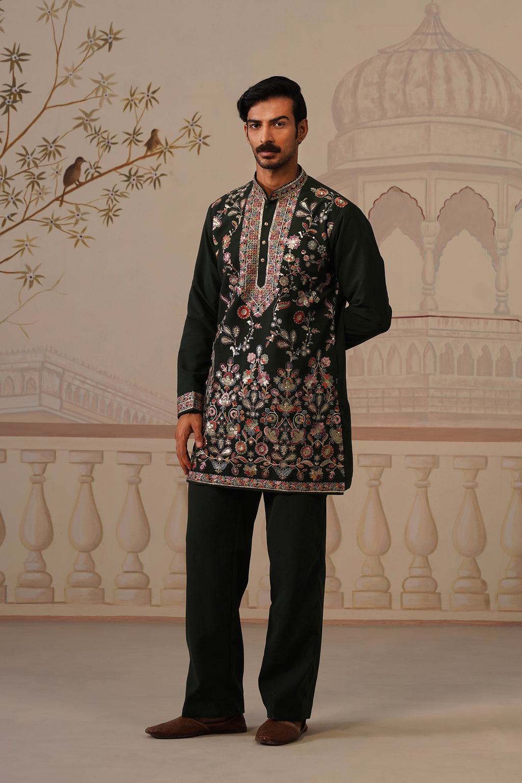 Rangrez Jewel Green Embroidered Floral Kurta with Trouser