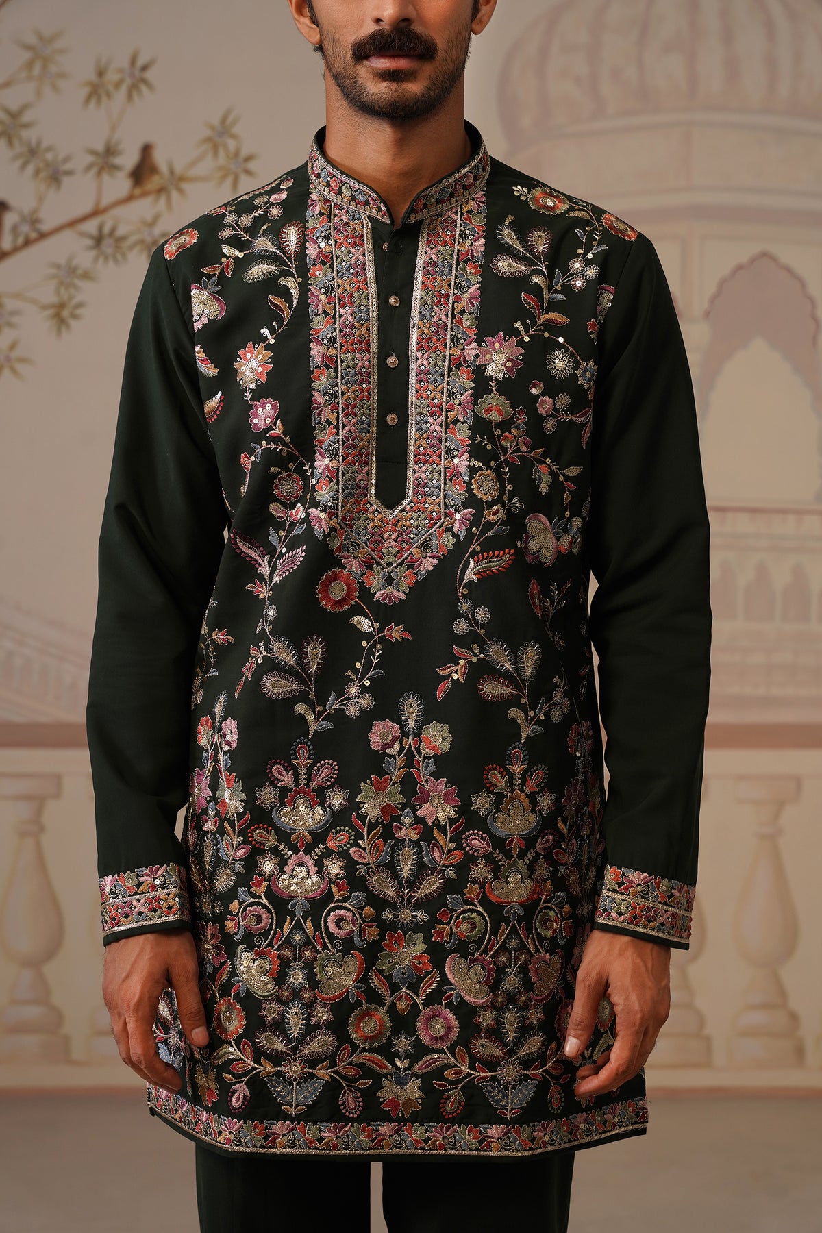Rangrez Jewel Green Embroidered Floral Kurta with Trouser