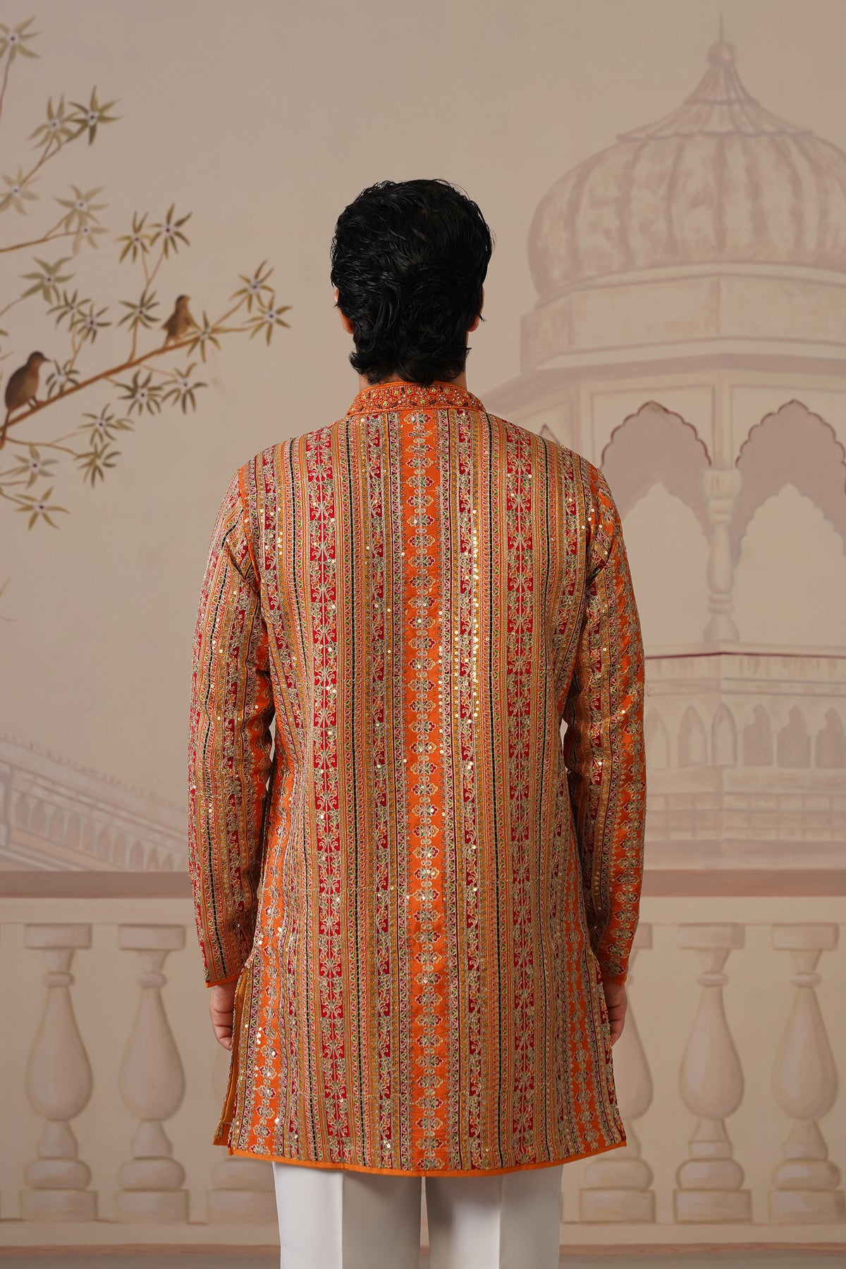 Rang Mahal Rust Orange Hand Embroidered V-Neck Kurta Set