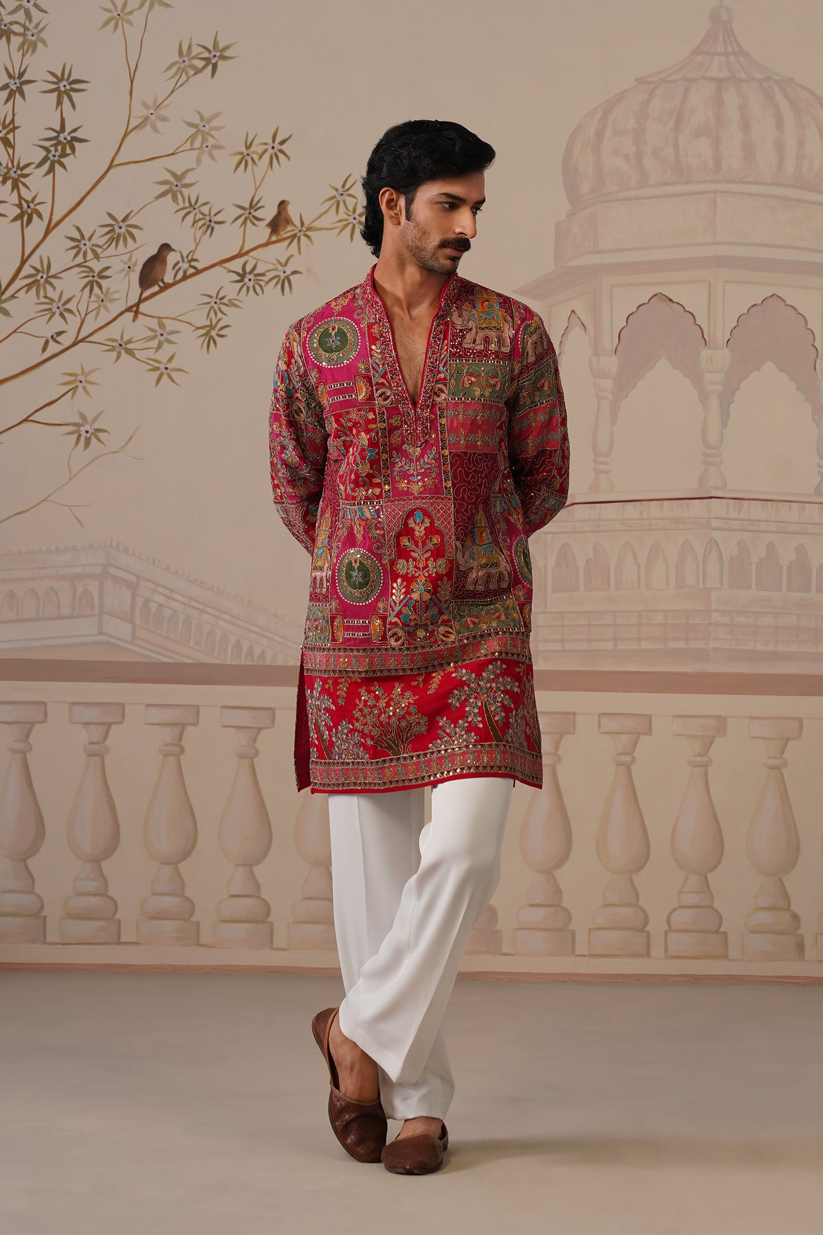 Gulzar Hand Embroidered V-Neck Kurta with Trouser
