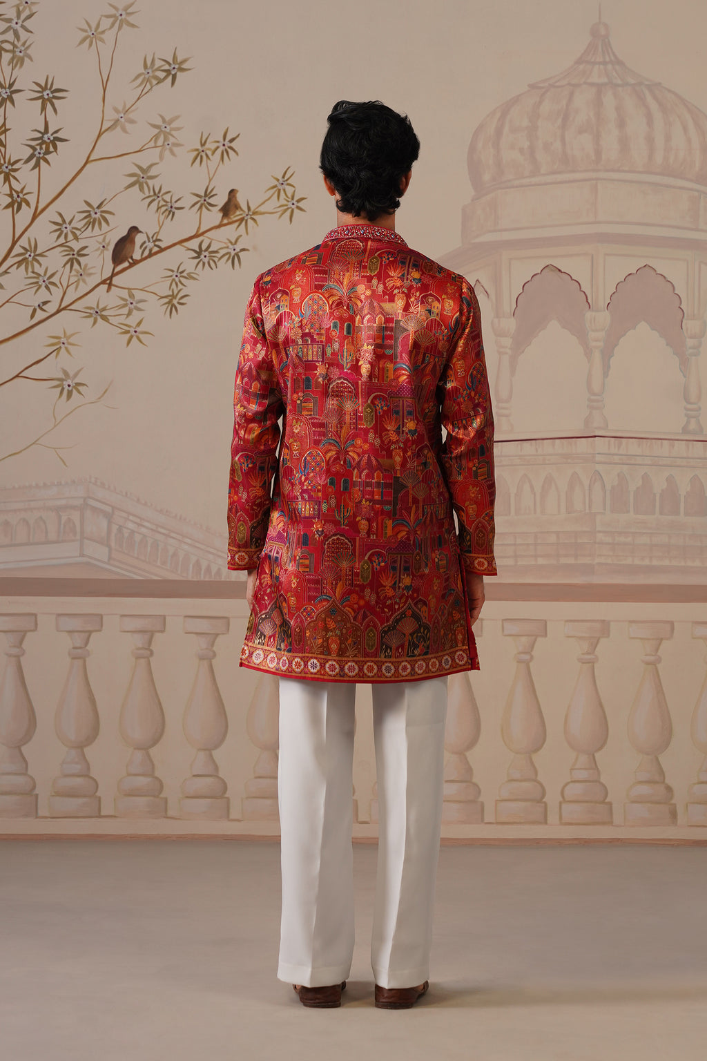 Tej Jacquard Hand Embroidered V-Neck Kurta with Trouser