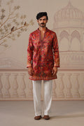 Tej Jacquard Hand Embroidered V-Neck Kurta with Trouser