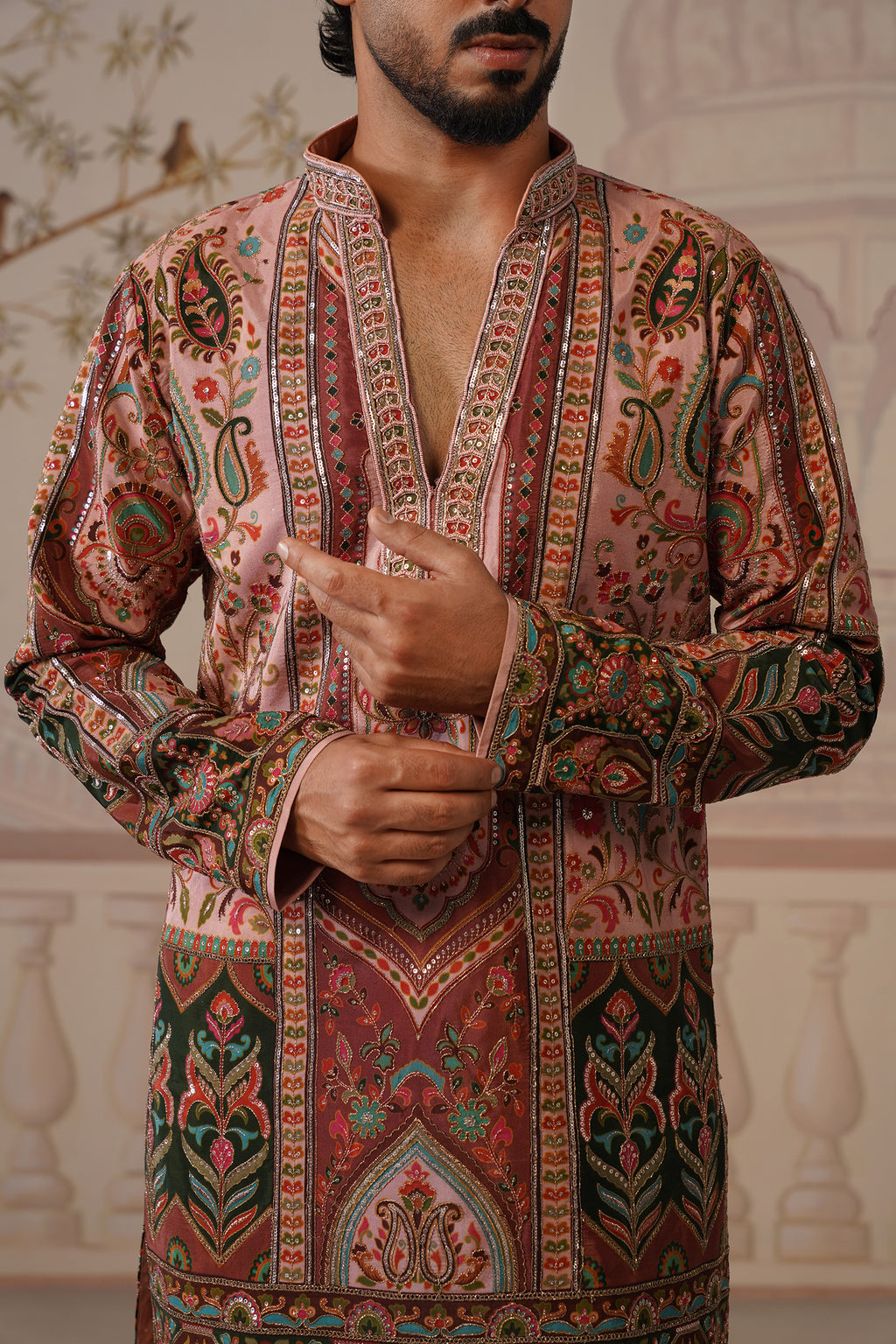 Bagh Pink Hand Embroidered V-Neck Kurta with Trouser