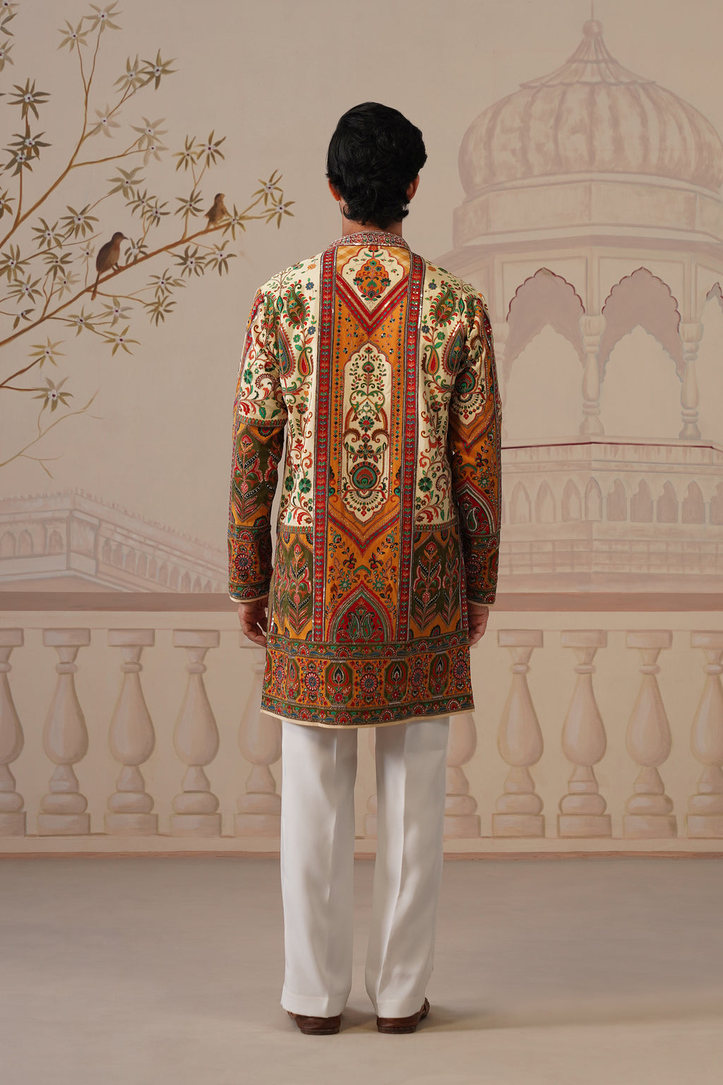 Bagh Beige Hand Embroidered V-Neck Kurta with Trouser