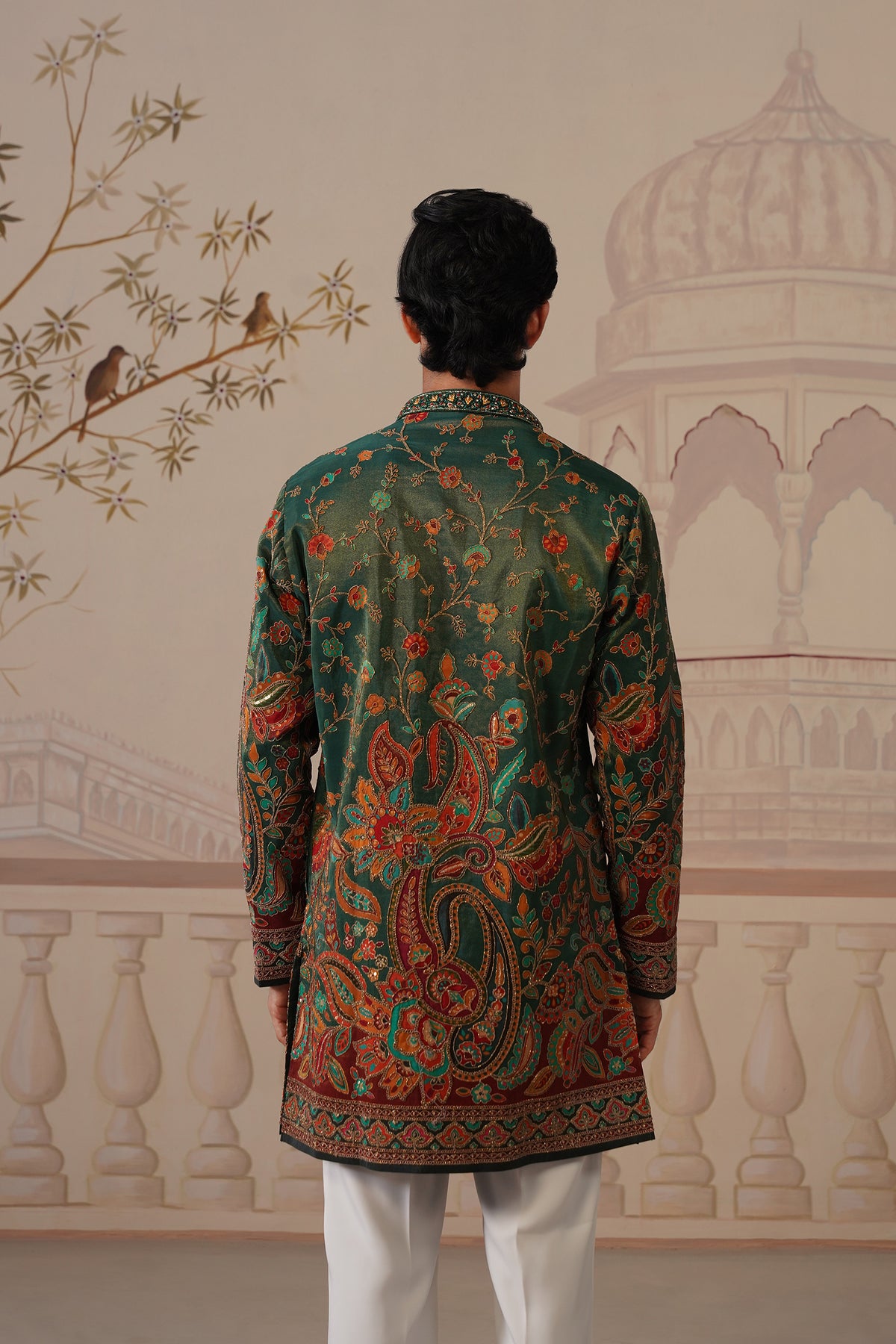 Panna V-Neck Hand Embroidered Kurta with Trouser