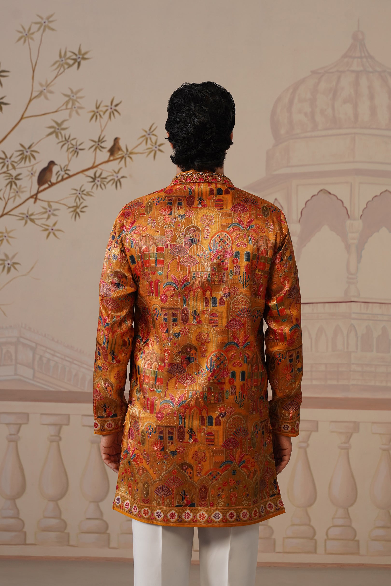 Kesar Jacquard Hand Embroidered V-Neck Kurta Set