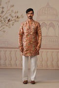 Gulab Jacquard Hand Embroidered V-Neck Kurta Set