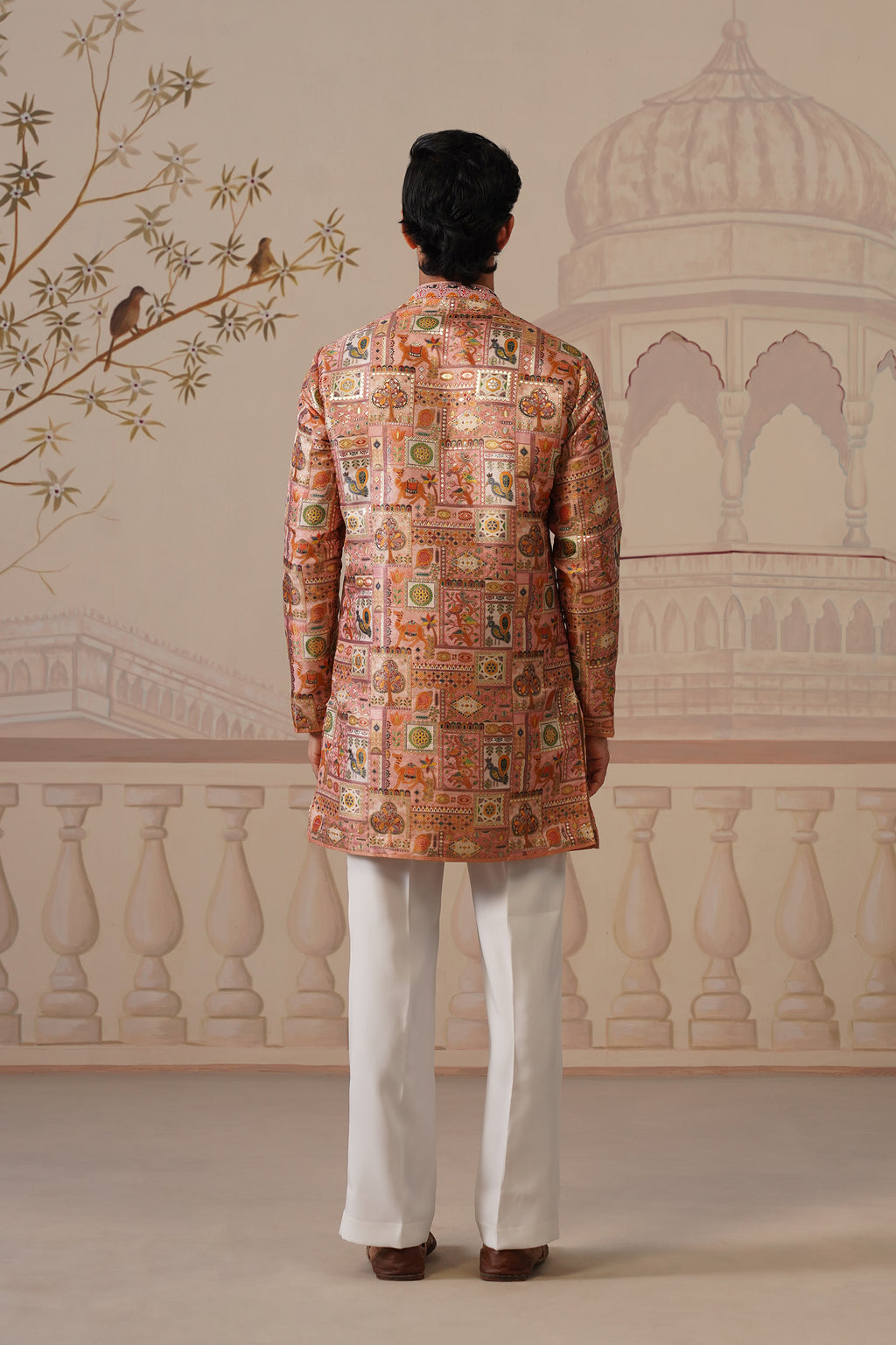 Gulab Jacquard Hand Embroidered V-Neck Kurta Set