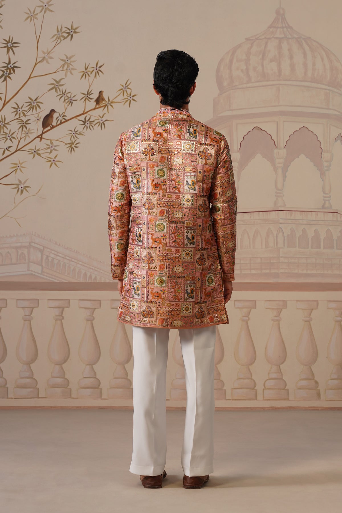 Gulab Jacquard Hand Embroidered V-Neck Kurta Set