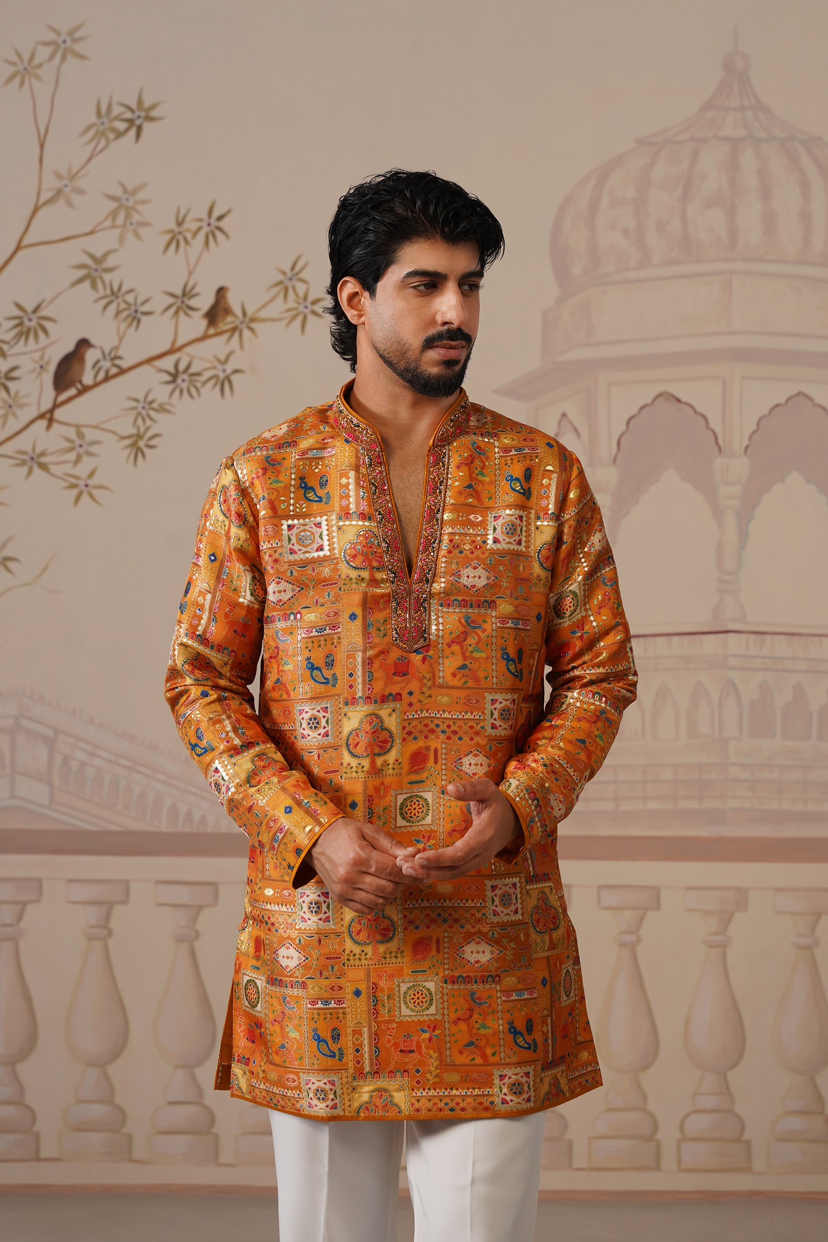 Swarn Jacquard Hand Embroidered V-Neck Kurta Set