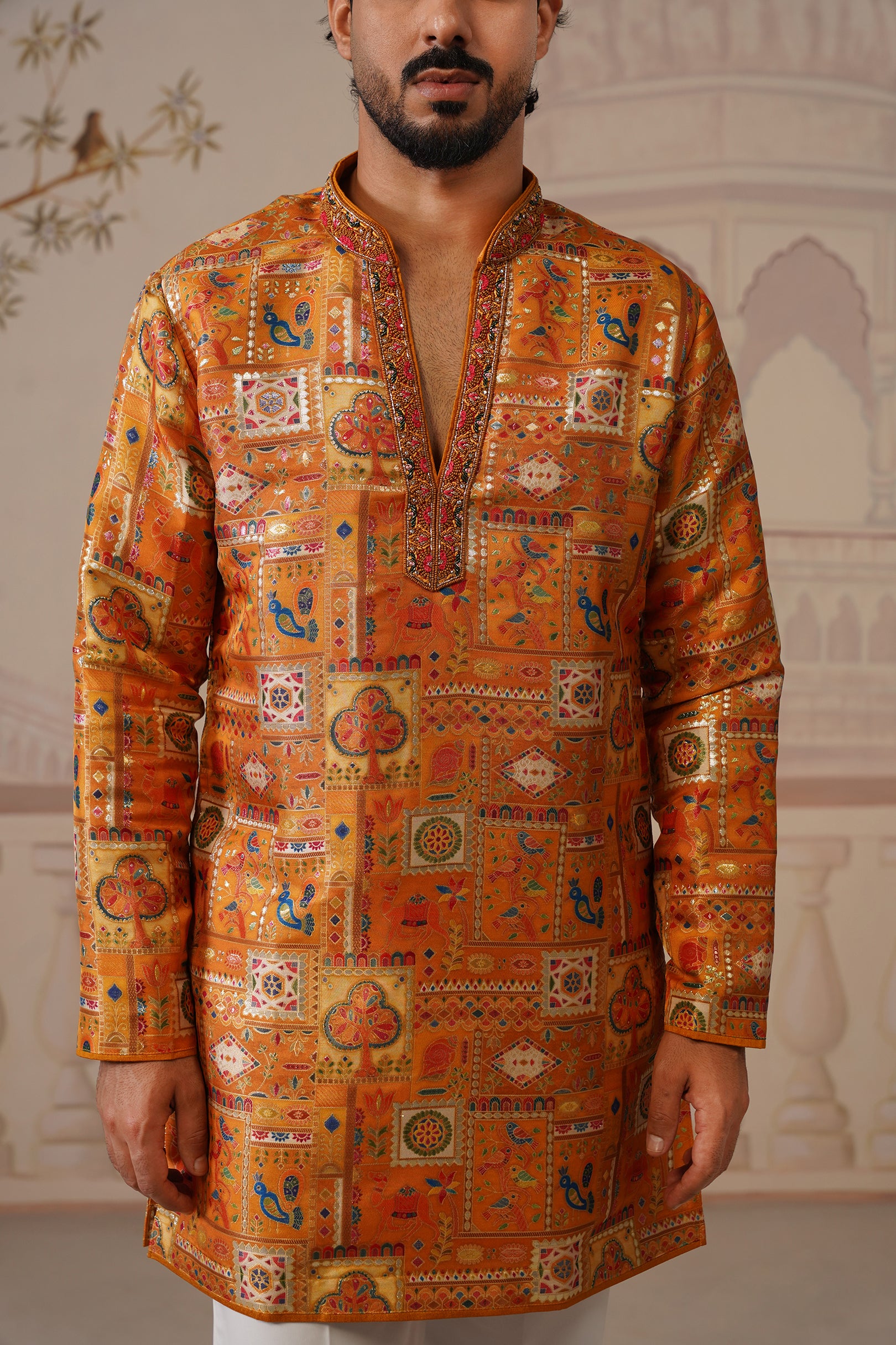 Swarn Jacquard Hand Embroidered V-Neck Kurta Set