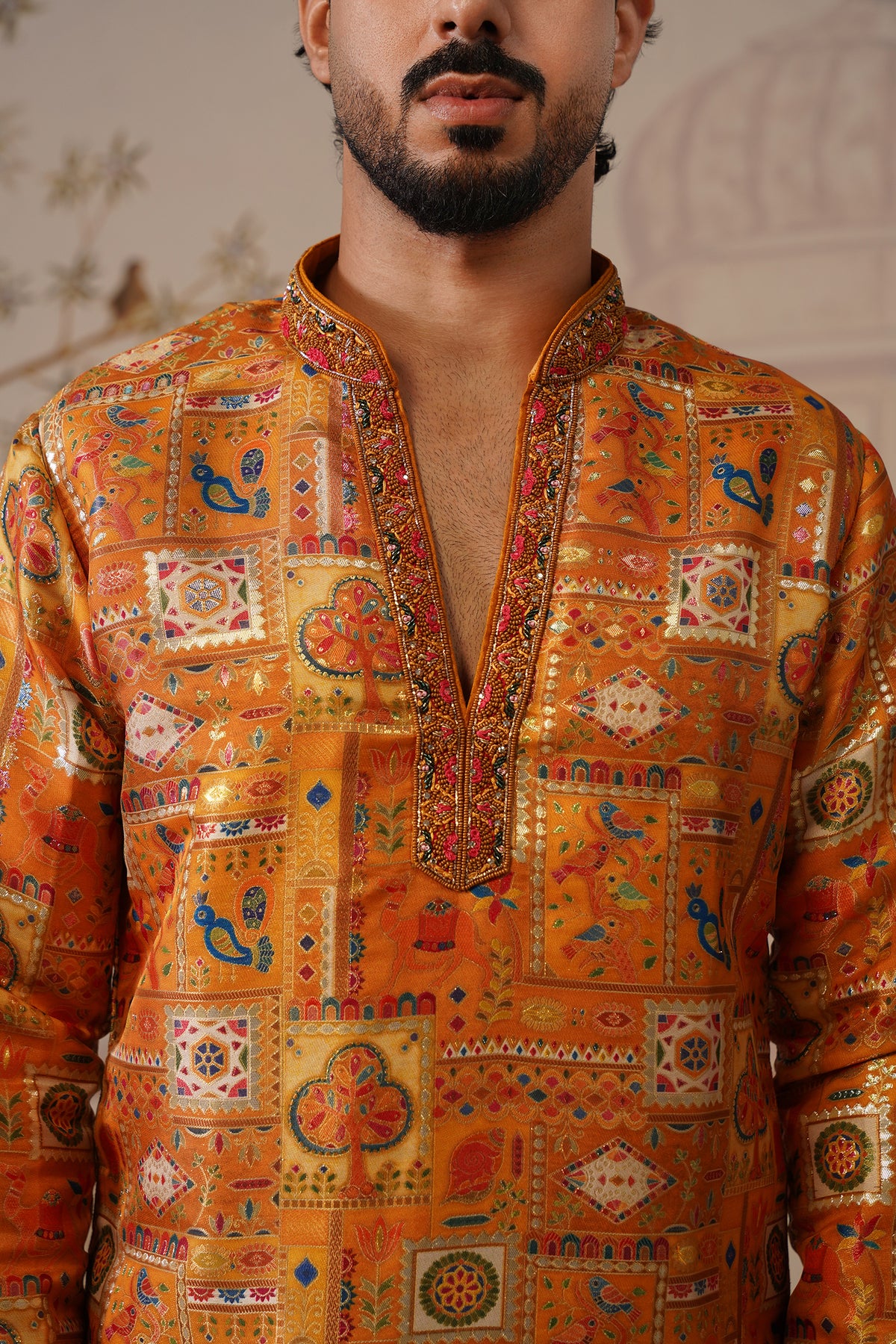 Swarn Jacquard Hand Embroidered V-Neck Kurta Set