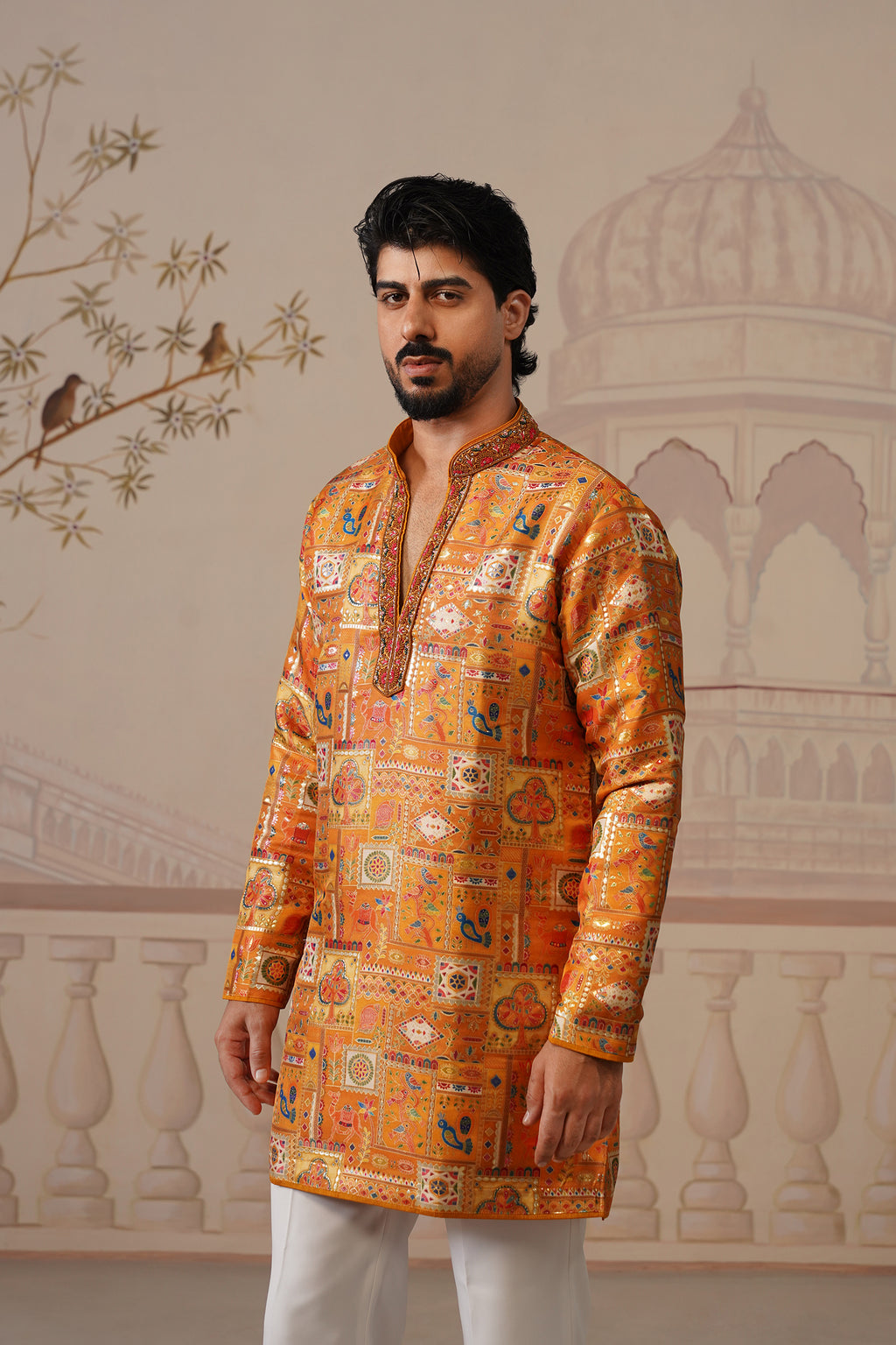 Swarn Jacquard Hand Embroidered V-Neck Kurta Set