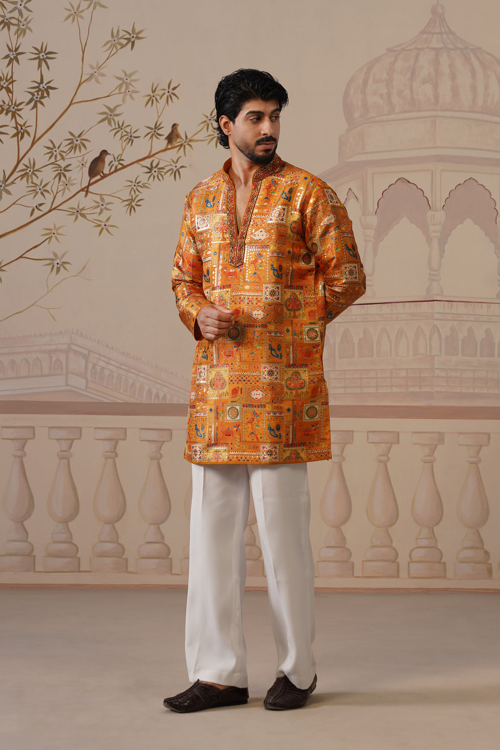 Swarn Jacquard Hand Embroidered V-Neck Kurta Set