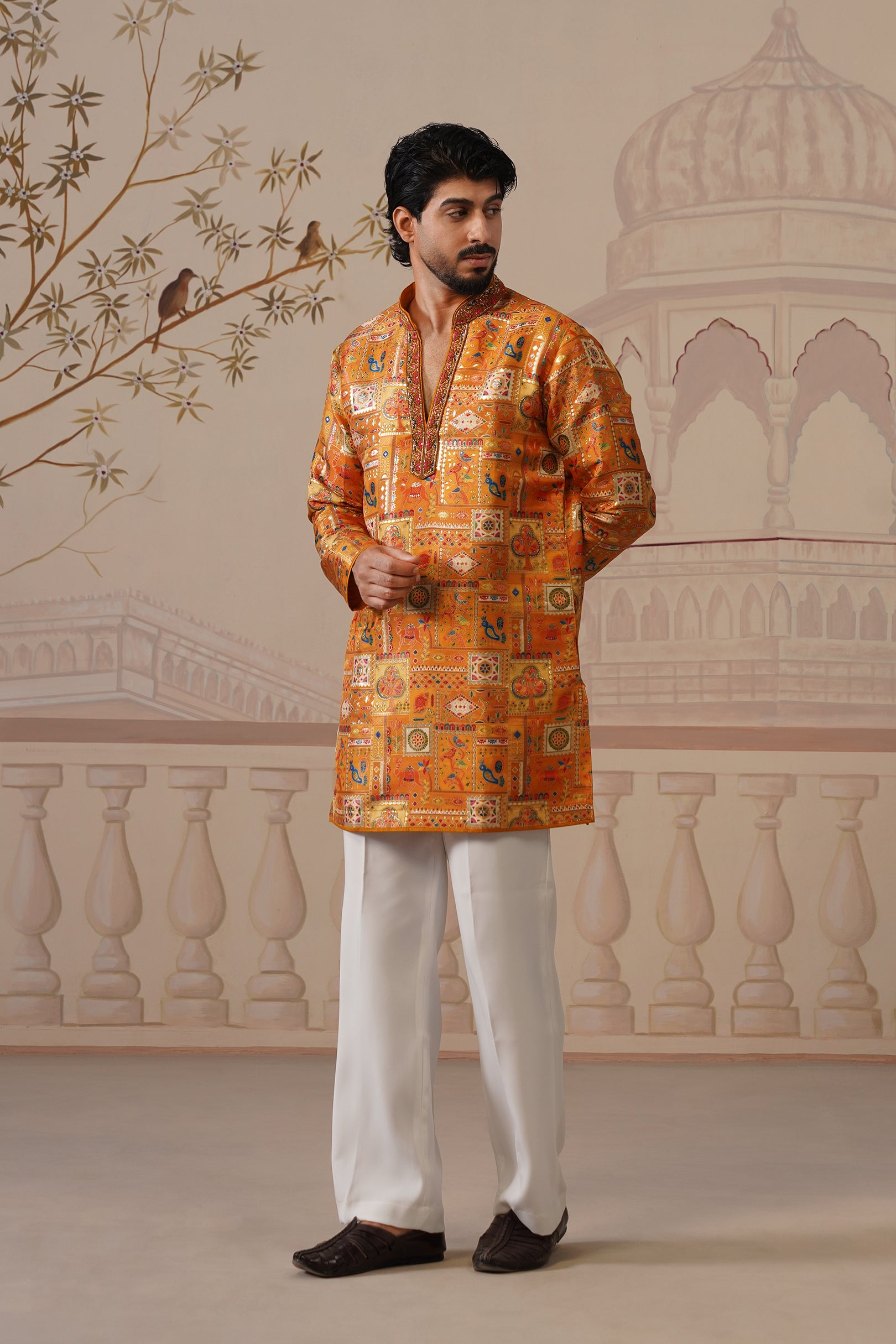 Swarn Jacquard Hand Embroidered V-Neck Kurta Set