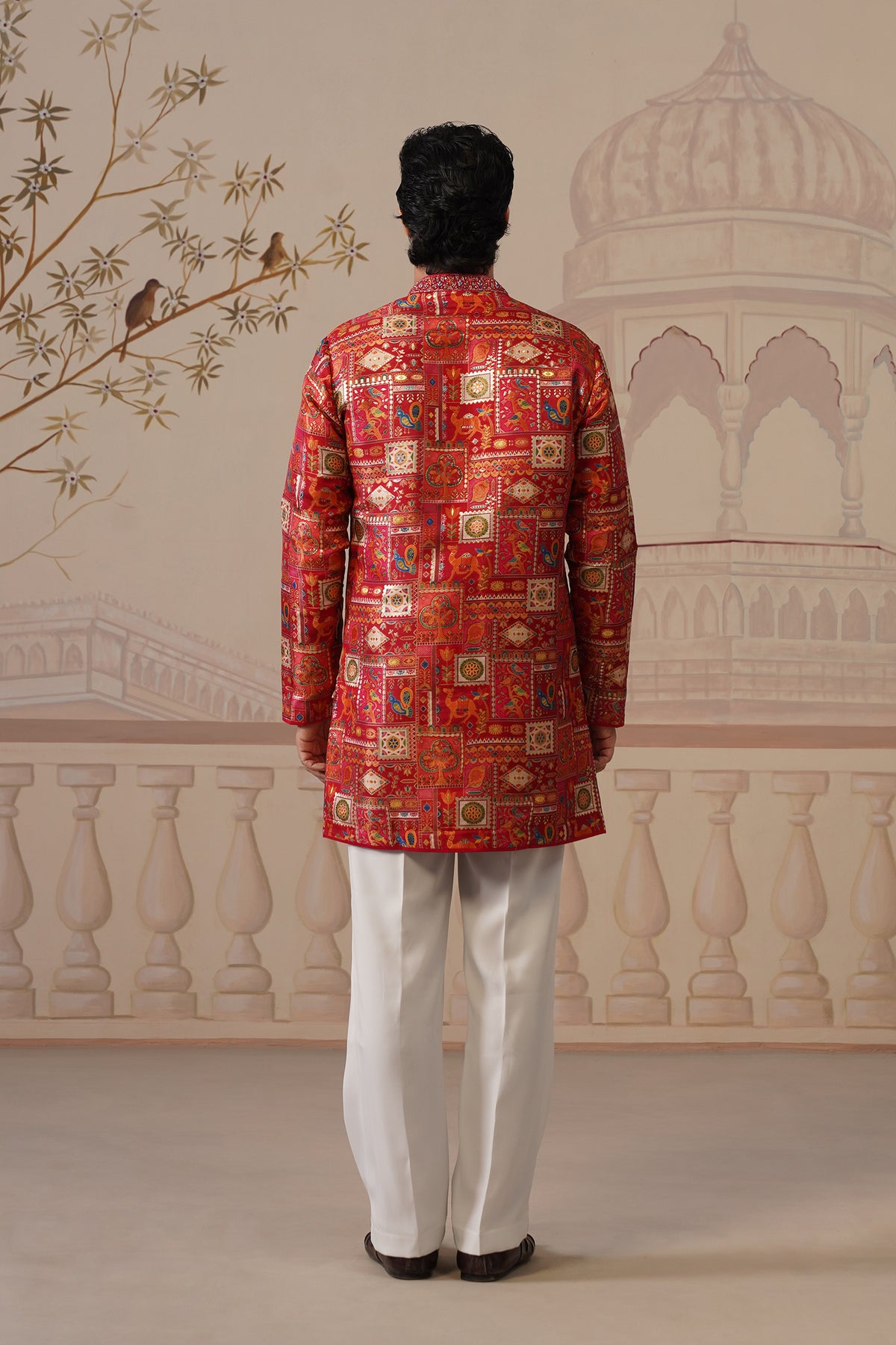 Tarang Jacquard Hand Embroidered V-Neck Kurta with Trouser