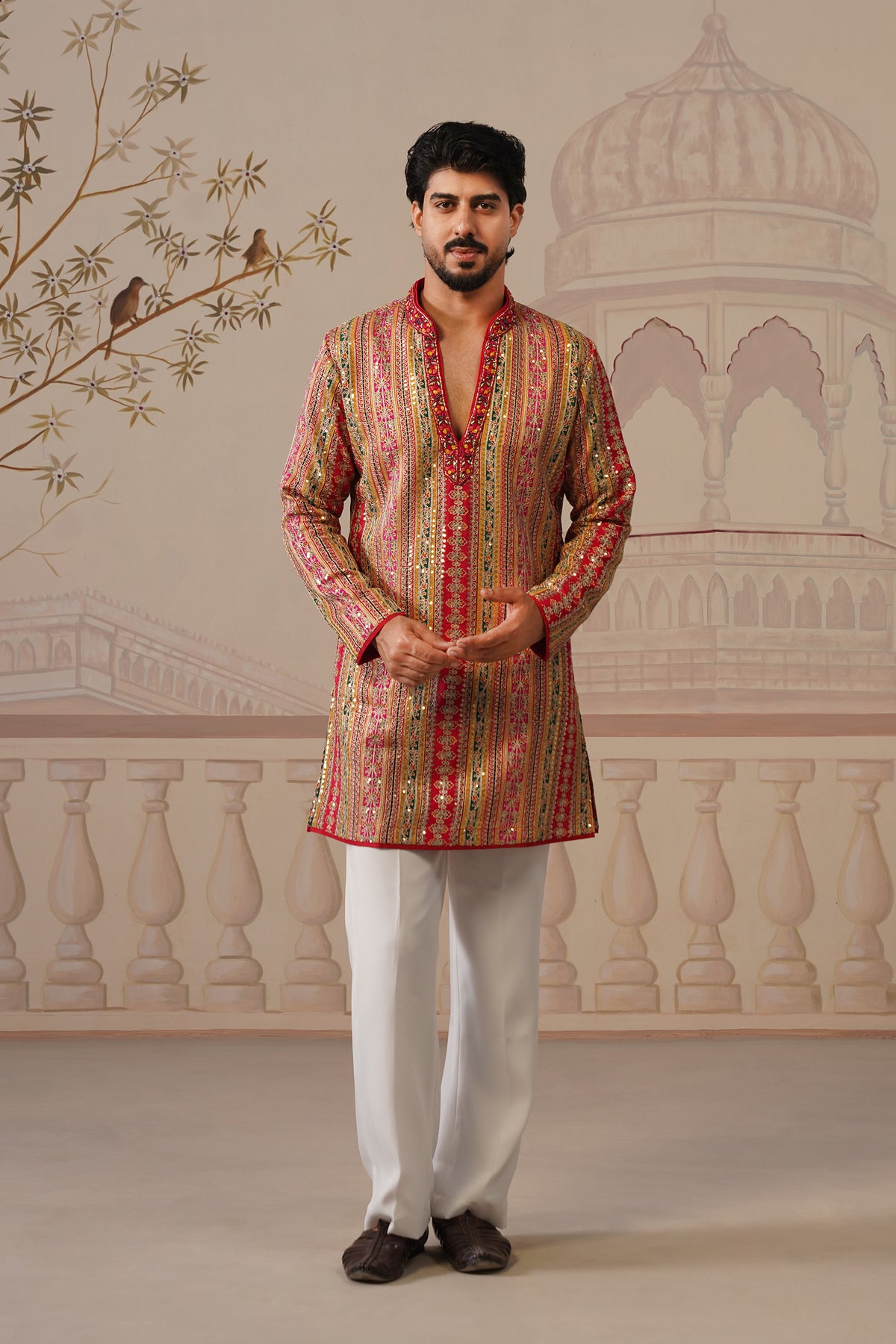 Rang Mahal Multicolor Hand Embroidered V-Neck Kurta Set
