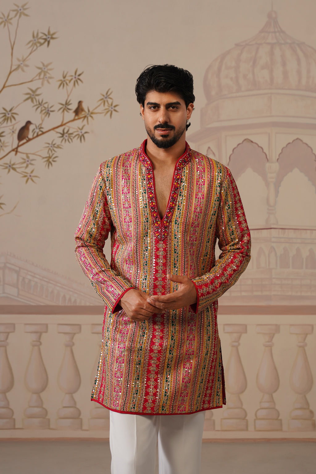Rang Mahal Multicolor Hand Embroidered V-Neck Kurta Set