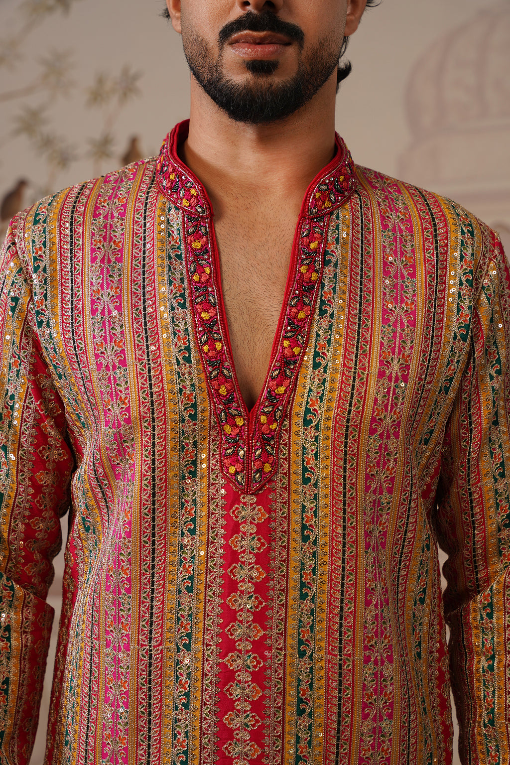 Rang Mahal Multicolor Hand Embroidered V-Neck Kurta Set