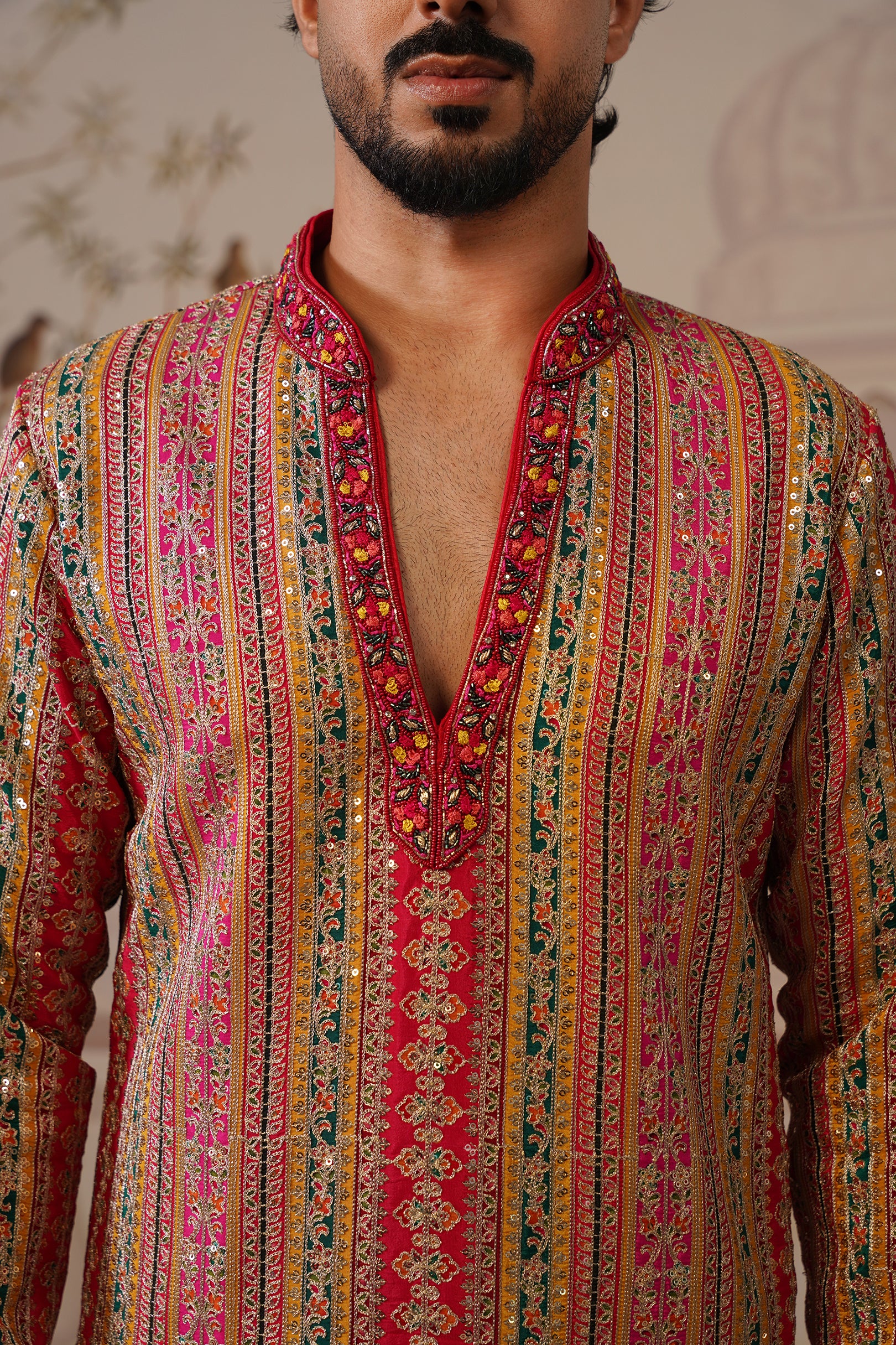Rang Mahal Multicolor Hand Embroidered V-Neck Kurta Set