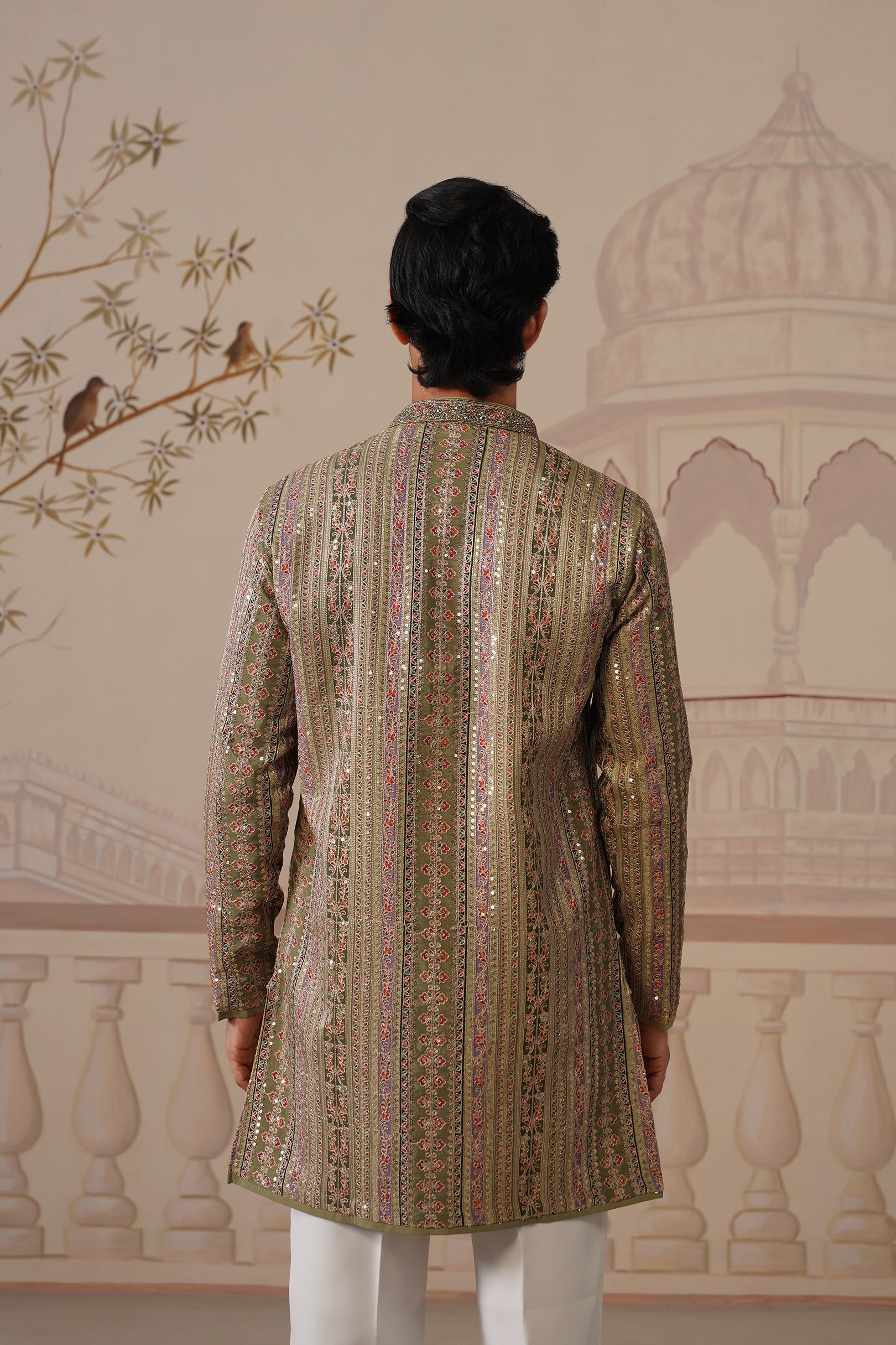 Rang Mahal Sage Green Hand Embroidered V-Neck Kurta Set