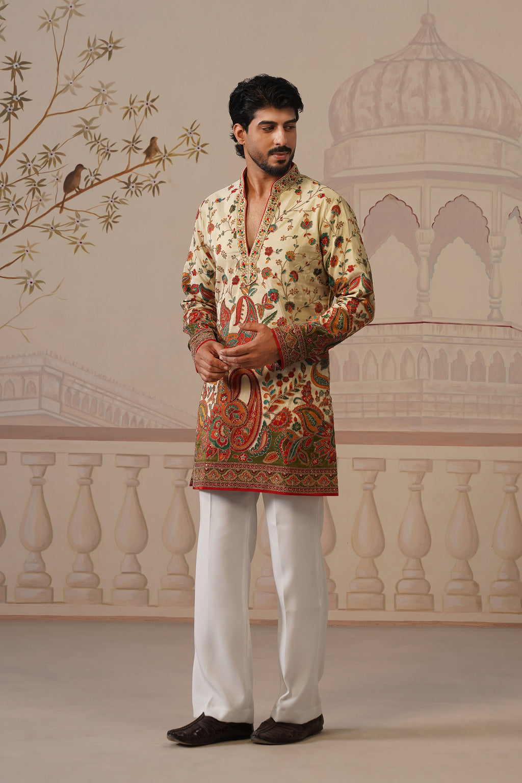 Pushp V-Neck Hand Embroidered Kurta with Trouser