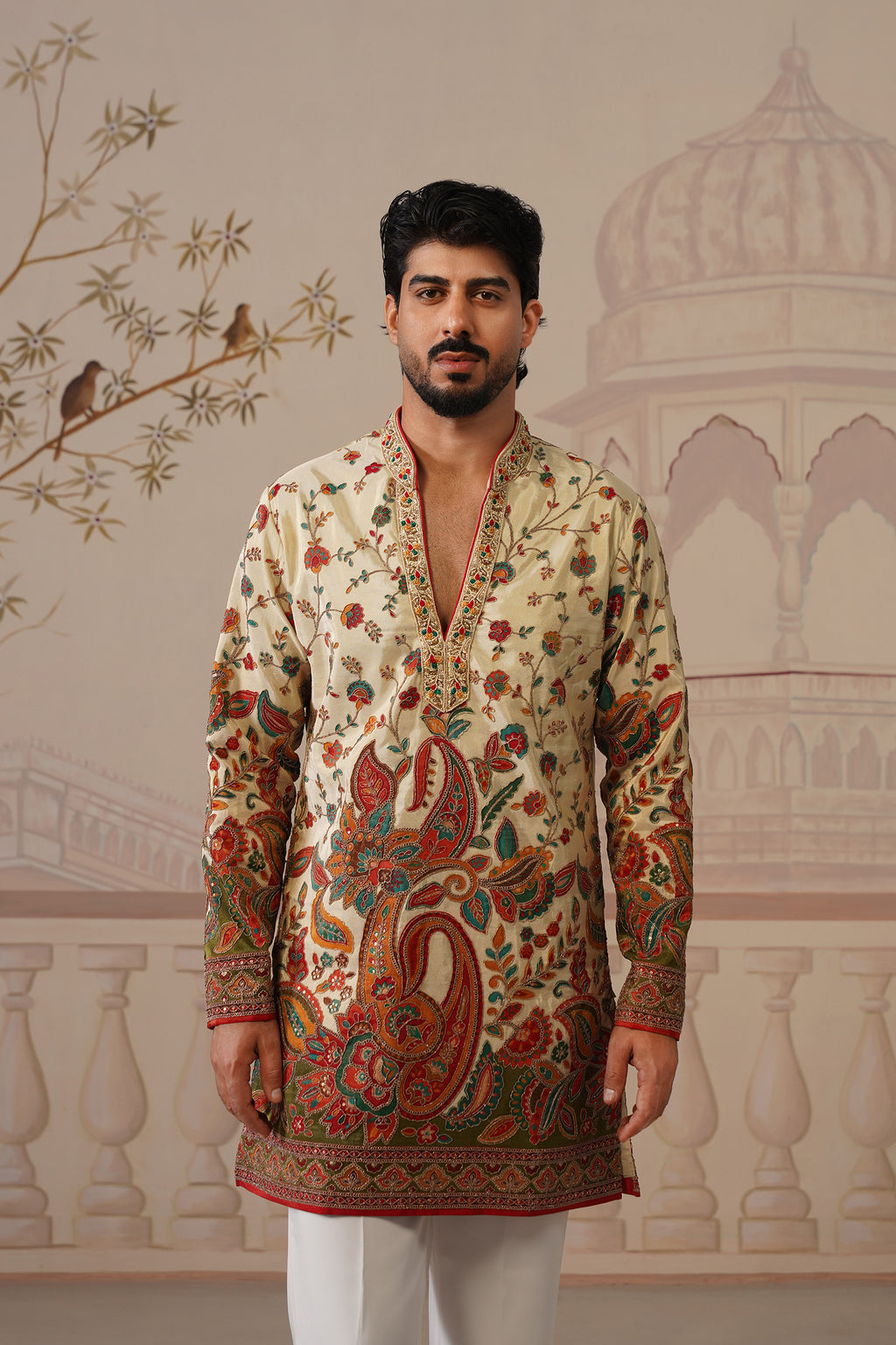 Pushp V-Neck Hand Embroidered Kurta with Trouser