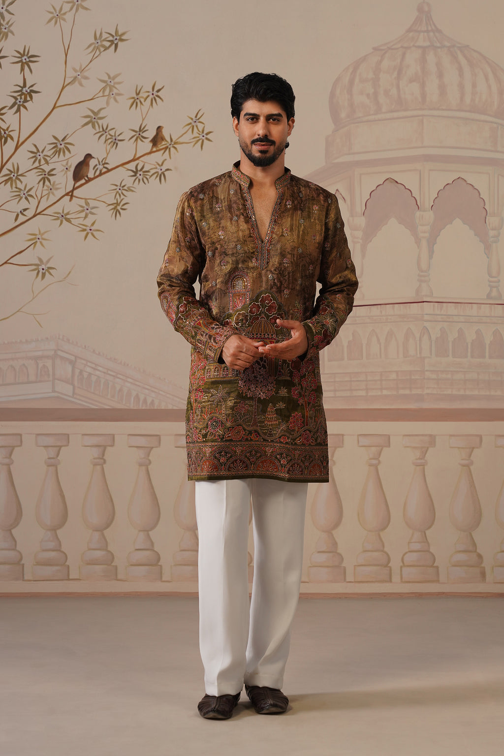 Tamra Bronze-Brown V-Neck Short Kurta with Trouser