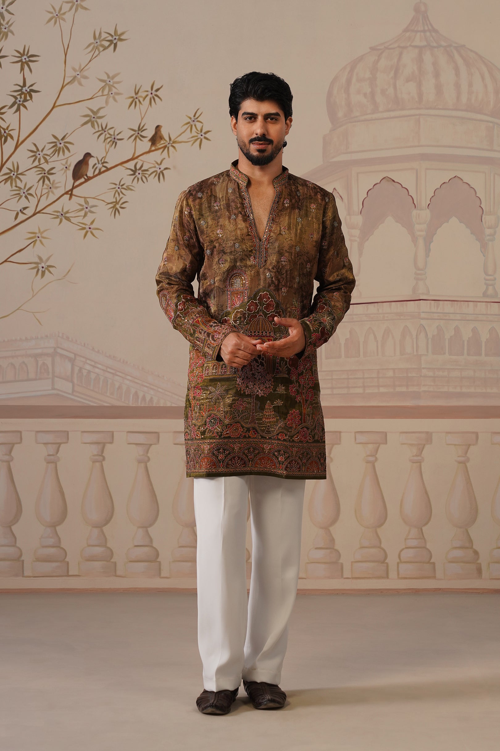 Tamra Bronze-Brown V-Neck Short Kurta with Trouser