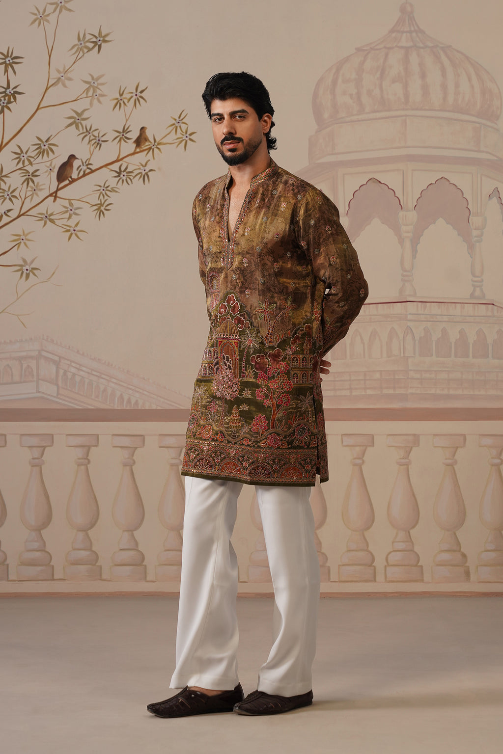 Tamra Bronze-Brown V-Neck Short Kurta with Trouser
