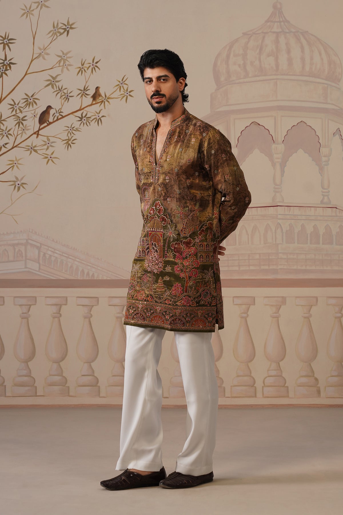 Tamra Bronze-Brown V-Neck Short Kurta with Trouser