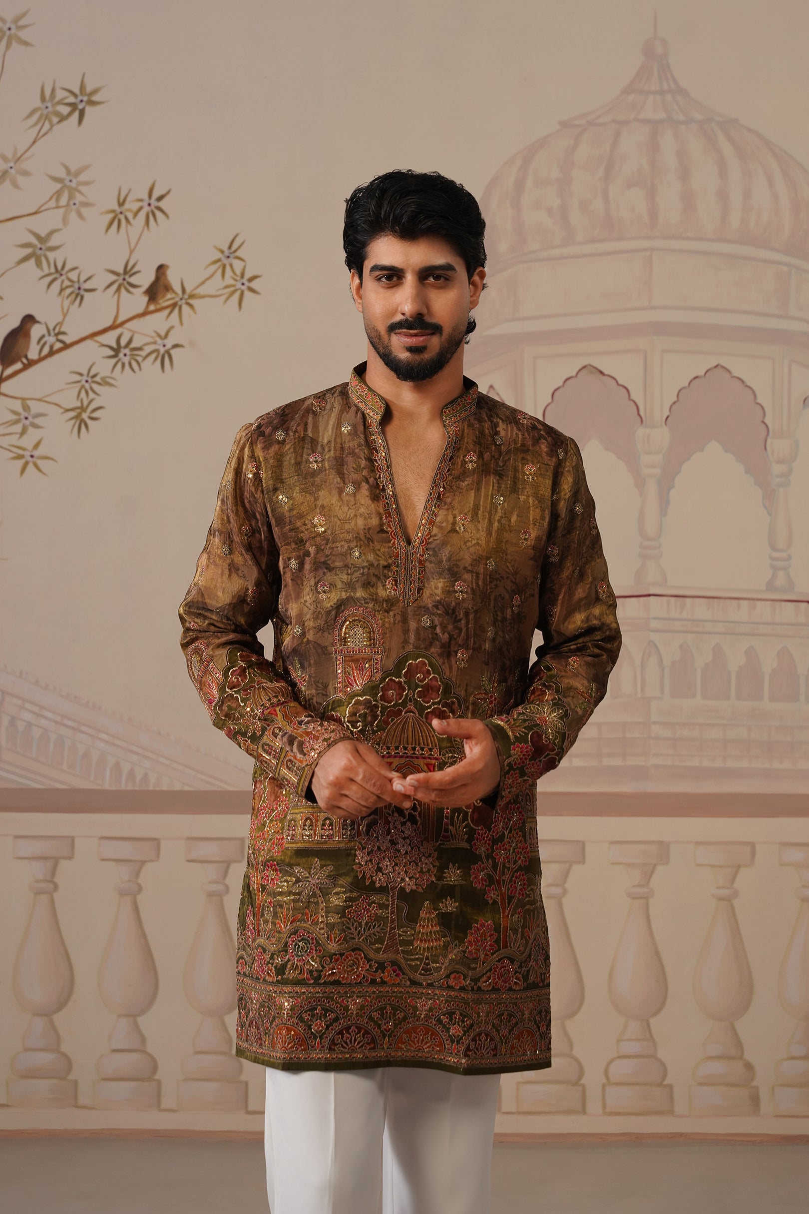 Tamra Bronze-Brown V-Neck Short Kurta with Trouser