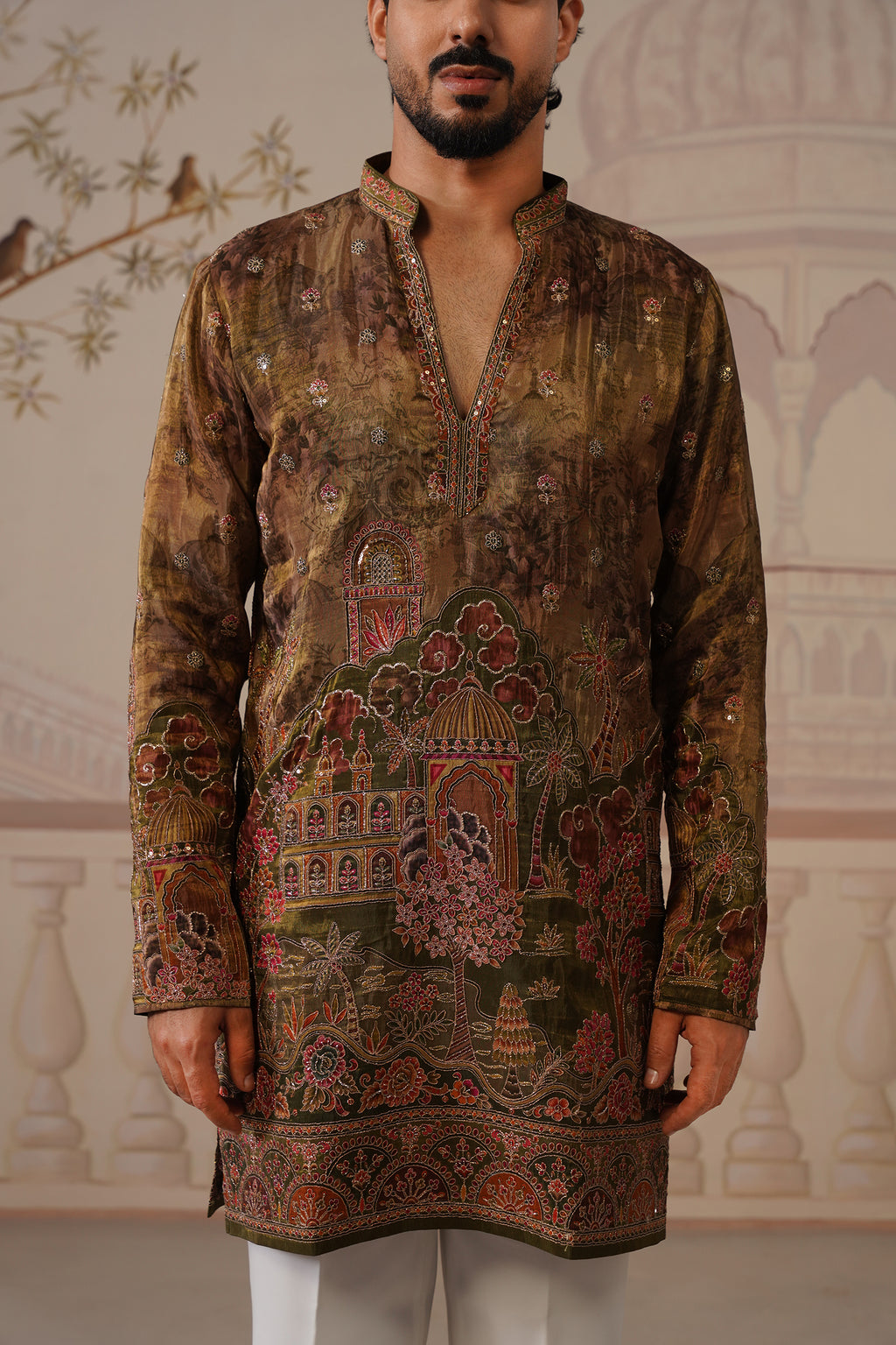 Tamra Bronze-Brown V-Neck Short Kurta with Trouser