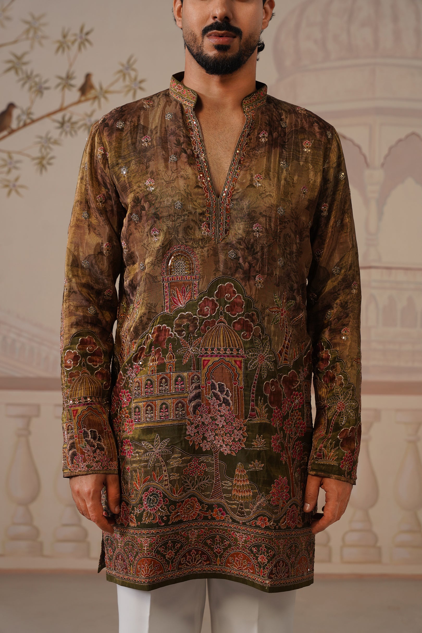Tamra Bronze-Brown V-Neck Short Kurta with Trouser