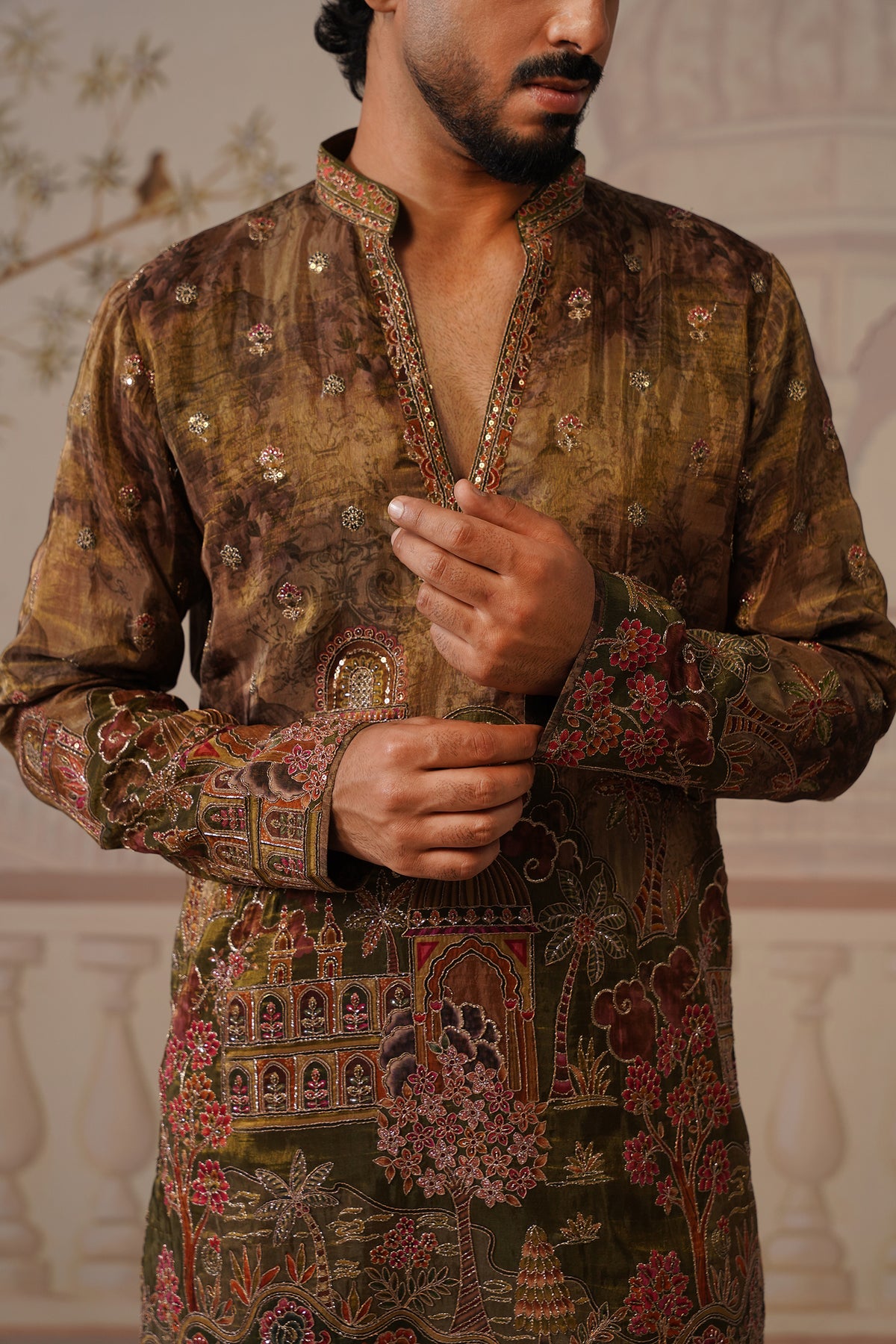Tamra Bronze-Brown V-Neck Short Kurta with Trouser
