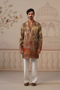 Avadh Beige-Gold V-Neck Short Kurta with Trouser