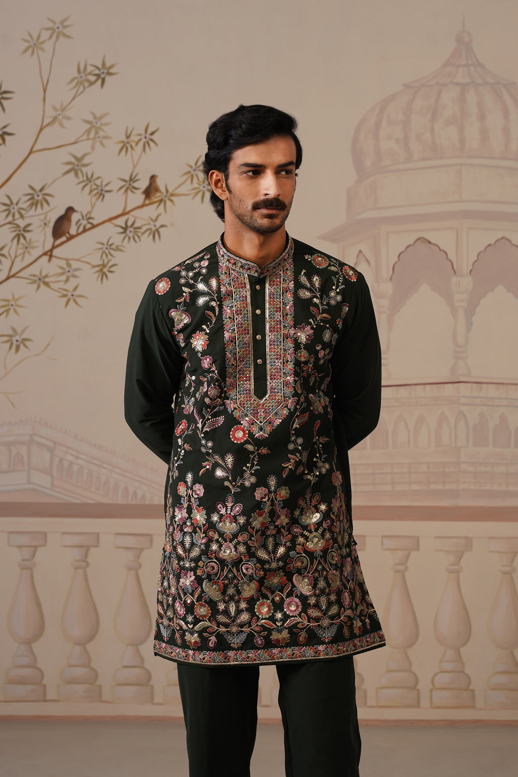 Rangrez Jewel Green Embroidered Floral Kurta with Trouser