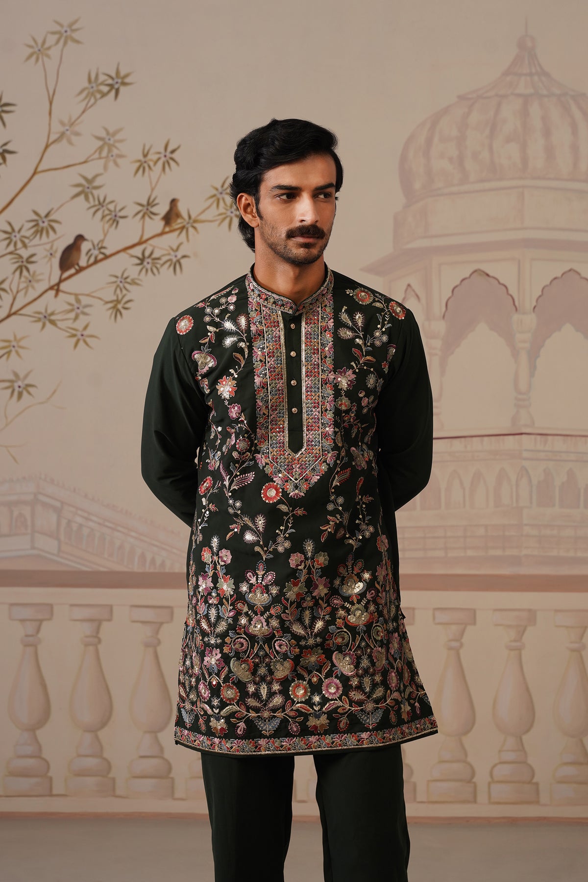 Rangrez Jewel Green Embroidered Floral Kurta with Trouser