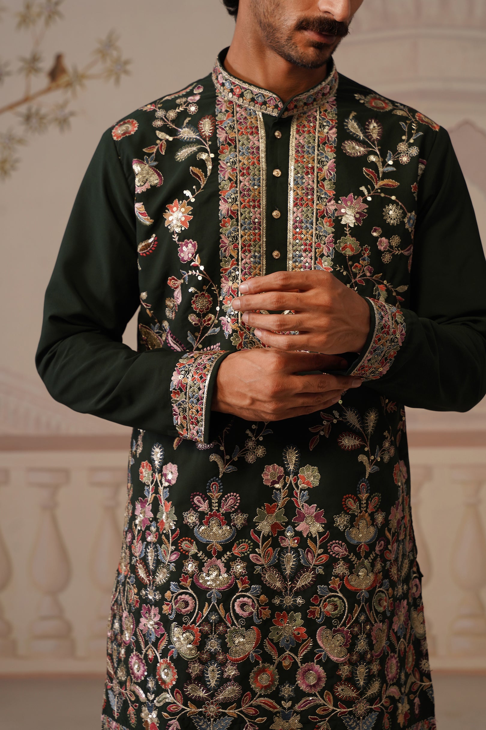 Rangrez Jewel Green Embroidered Floral Kurta with Trouser