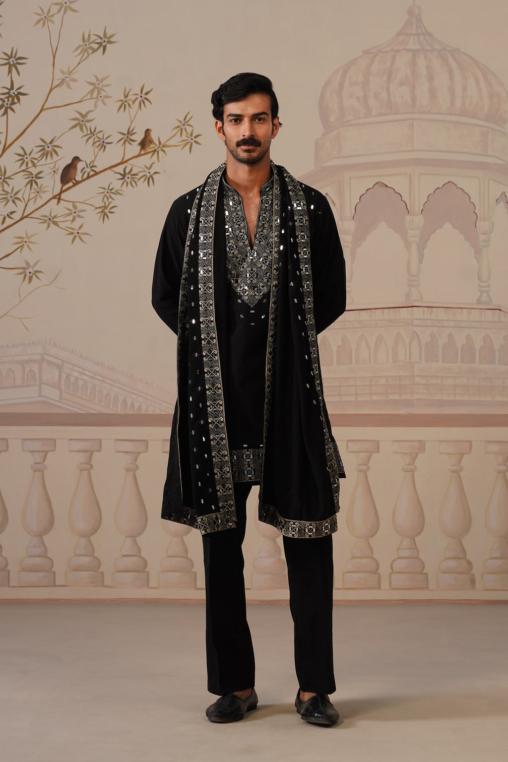 Tajdar — a Regal Black Kurta Set with Intricate Silver Embroidery & Statement Dupatta