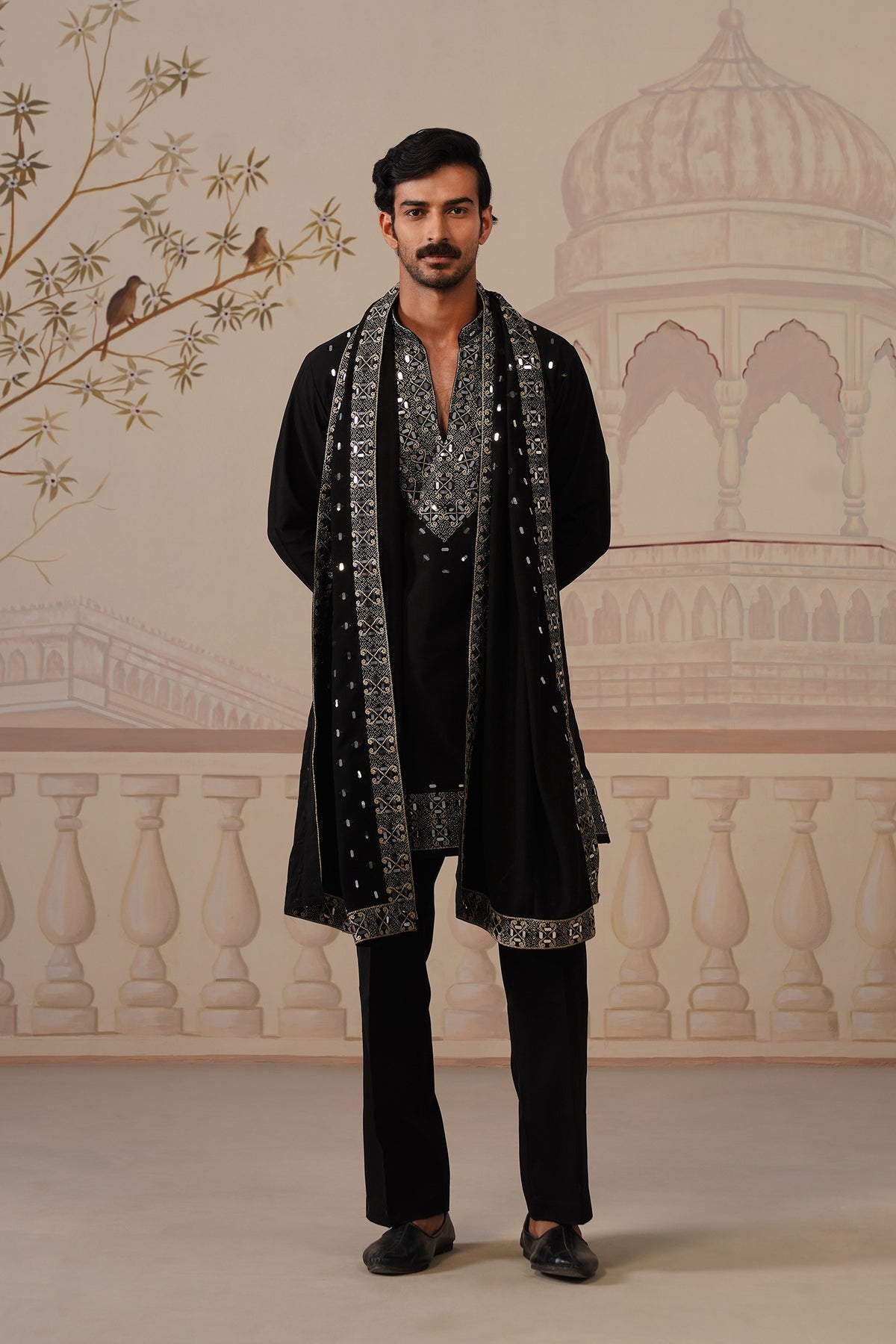 Tajdar — a Regal Black Kurta Set with Intricate Silver Embroidery & Statement Dupatta