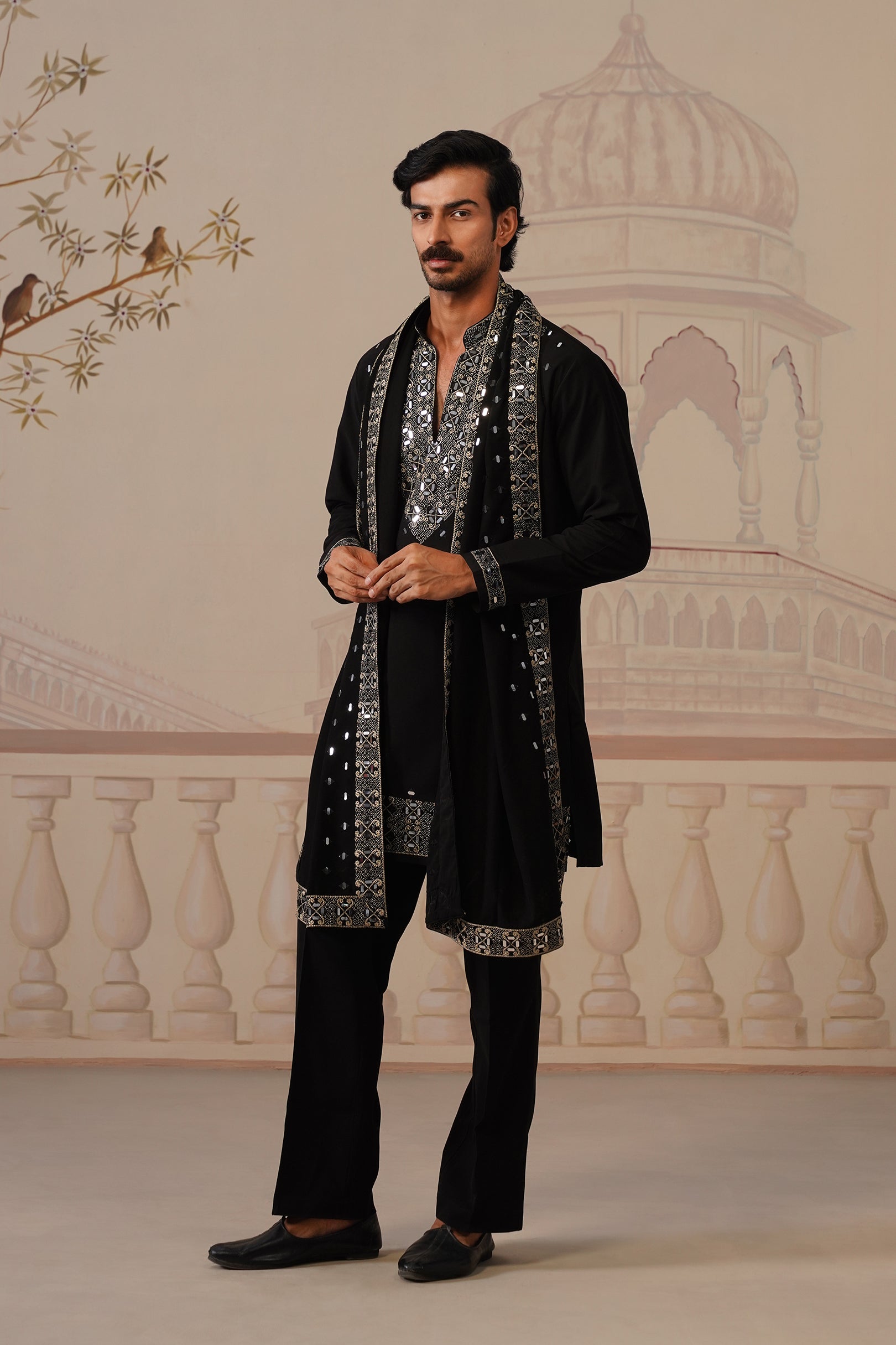 Tajdar — a Regal Black Kurta Set with Intricate Silver Embroidery & Statement Dupatta