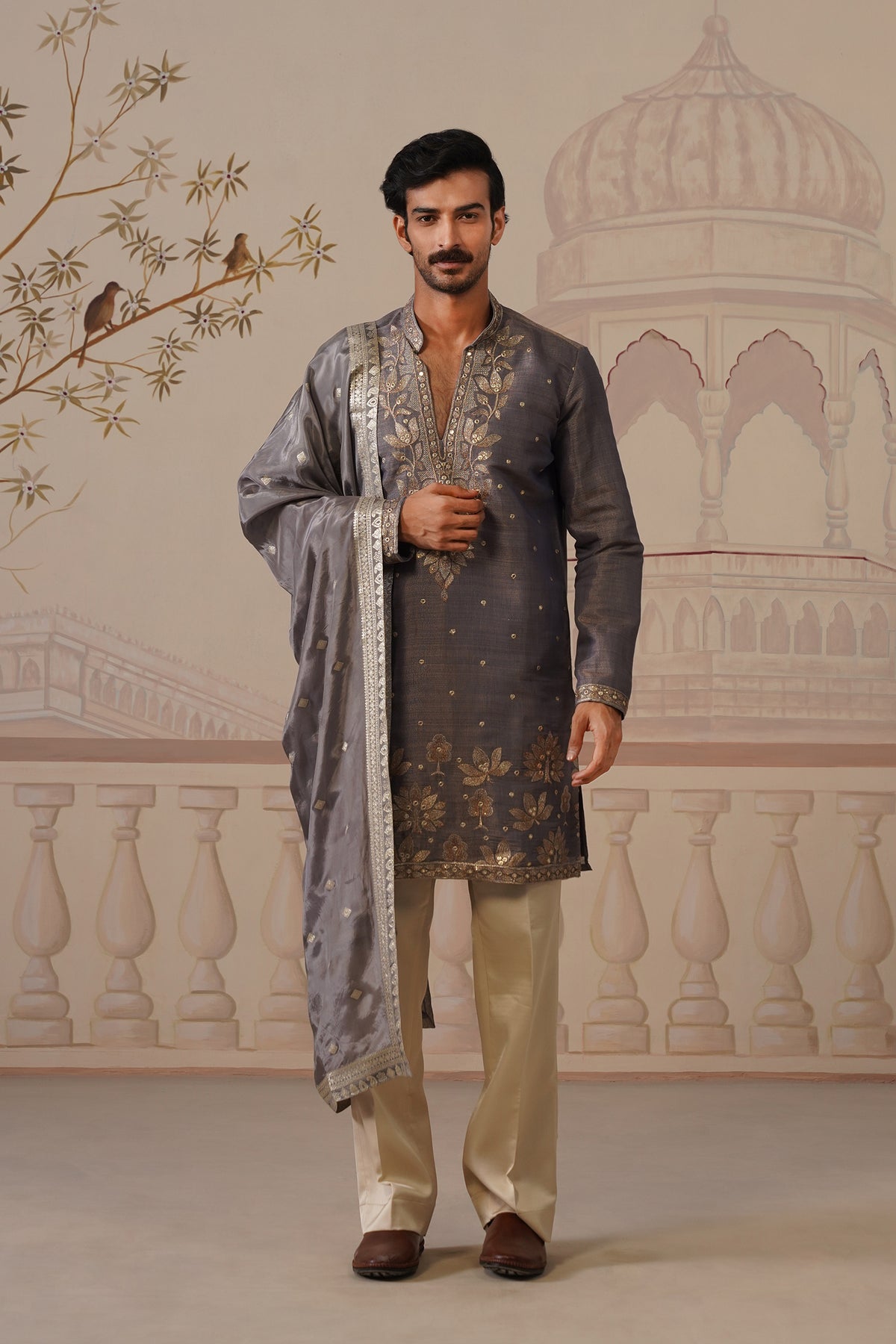 Neer Dark Lavender V-Neck Short Kurta Set with Dupatta