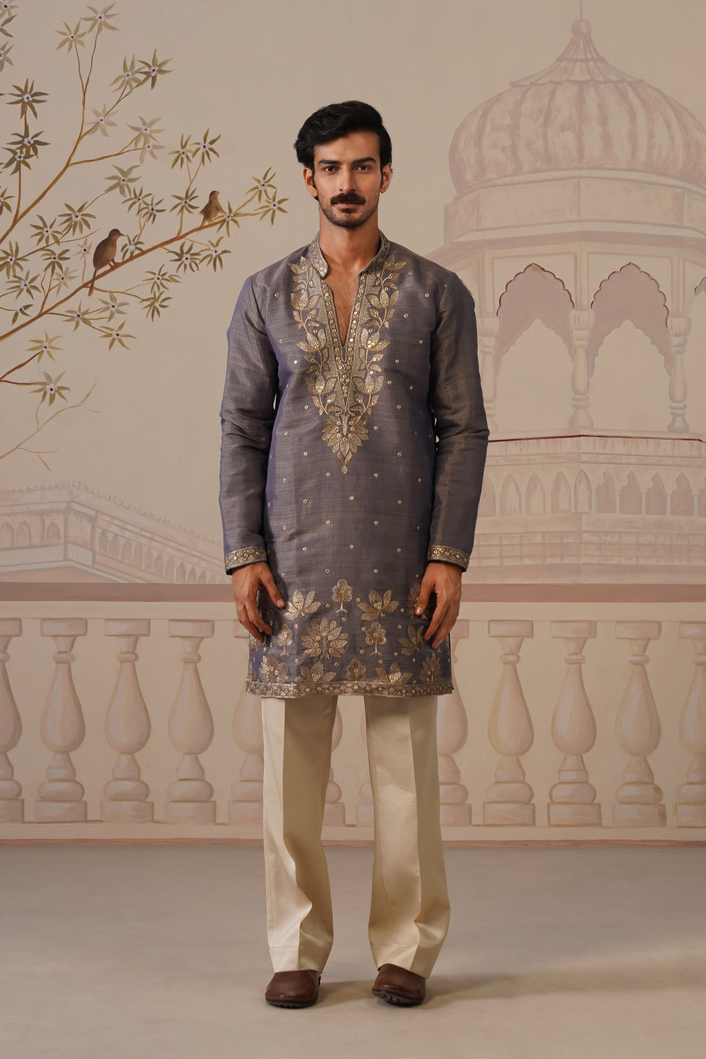 Neer Dark Lavender V-Neck Short Kurta Set with Dupatta