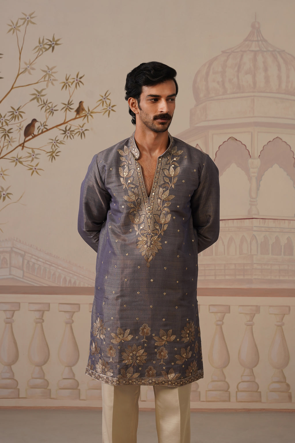 Neer Dark Lavender V-Neck Short Kurta Set with Dupatta